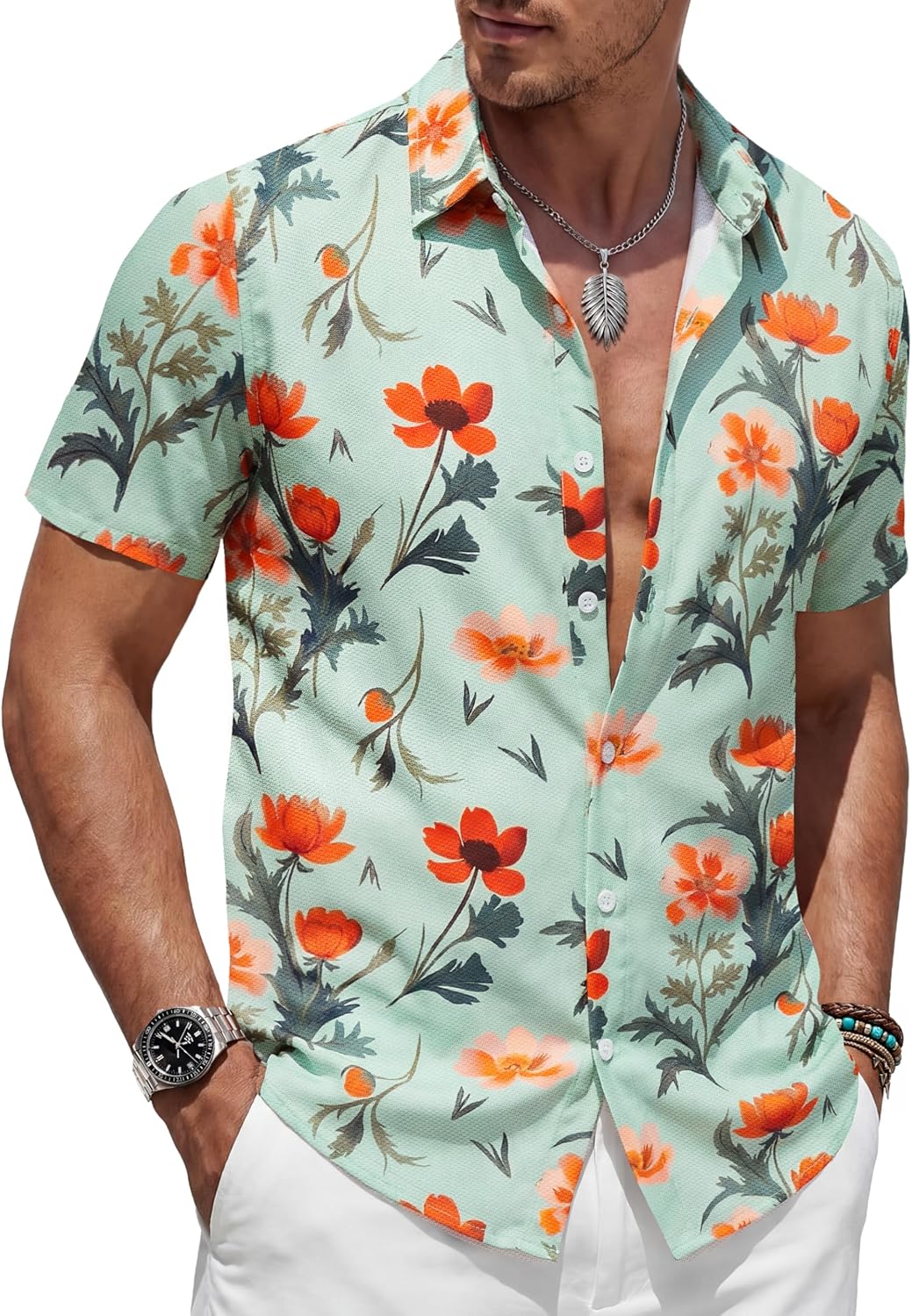 MAGNIVIT Mens Shirt Casual Button Down Short Sleeve Hawaiian Wrinkle Free Tropical Summer Beach Vacation Shirts