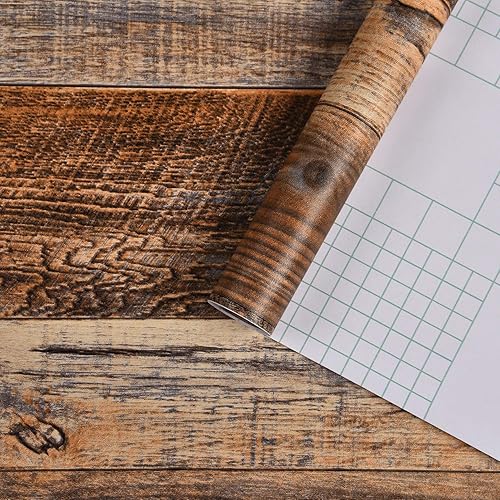 Miniatura 6 de Wenmer papel tapiz autoadhesivo con apariencia de tablones de madera marrón de 11.8pulgadas x 394pulgadas para encimera, armarios, estantes,
