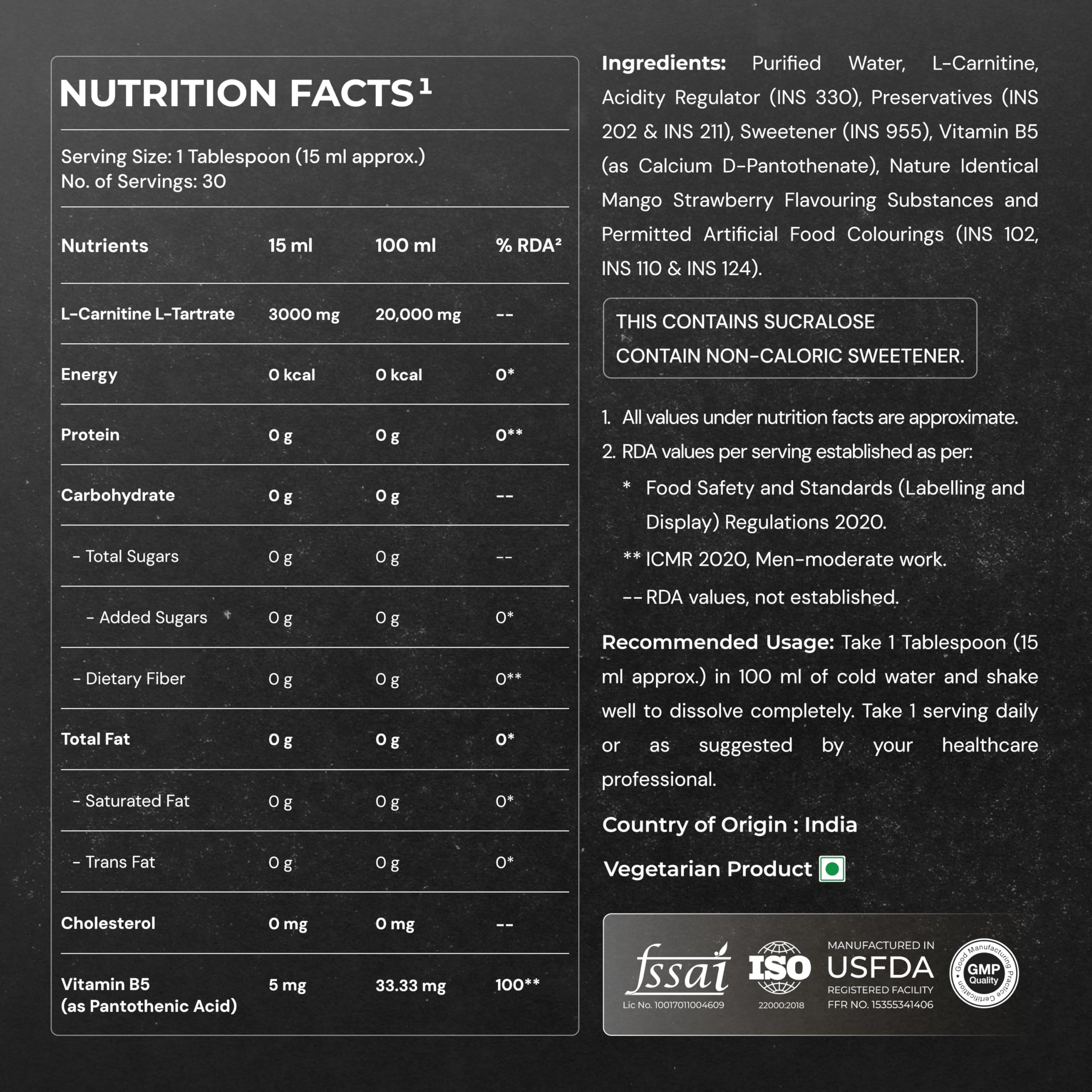 Nutrabay 3000mg Liquid L-Carnitine + Vitamin B5 - Mango Strawberry, 450 ml — Amazon image 6
