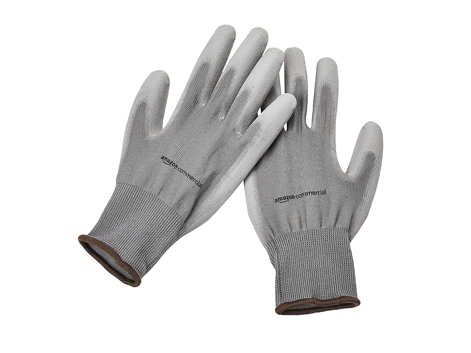 AmazonCommercial 13G Polyester & PU Coated Gloves (Grey), Size L, 12 Pairs