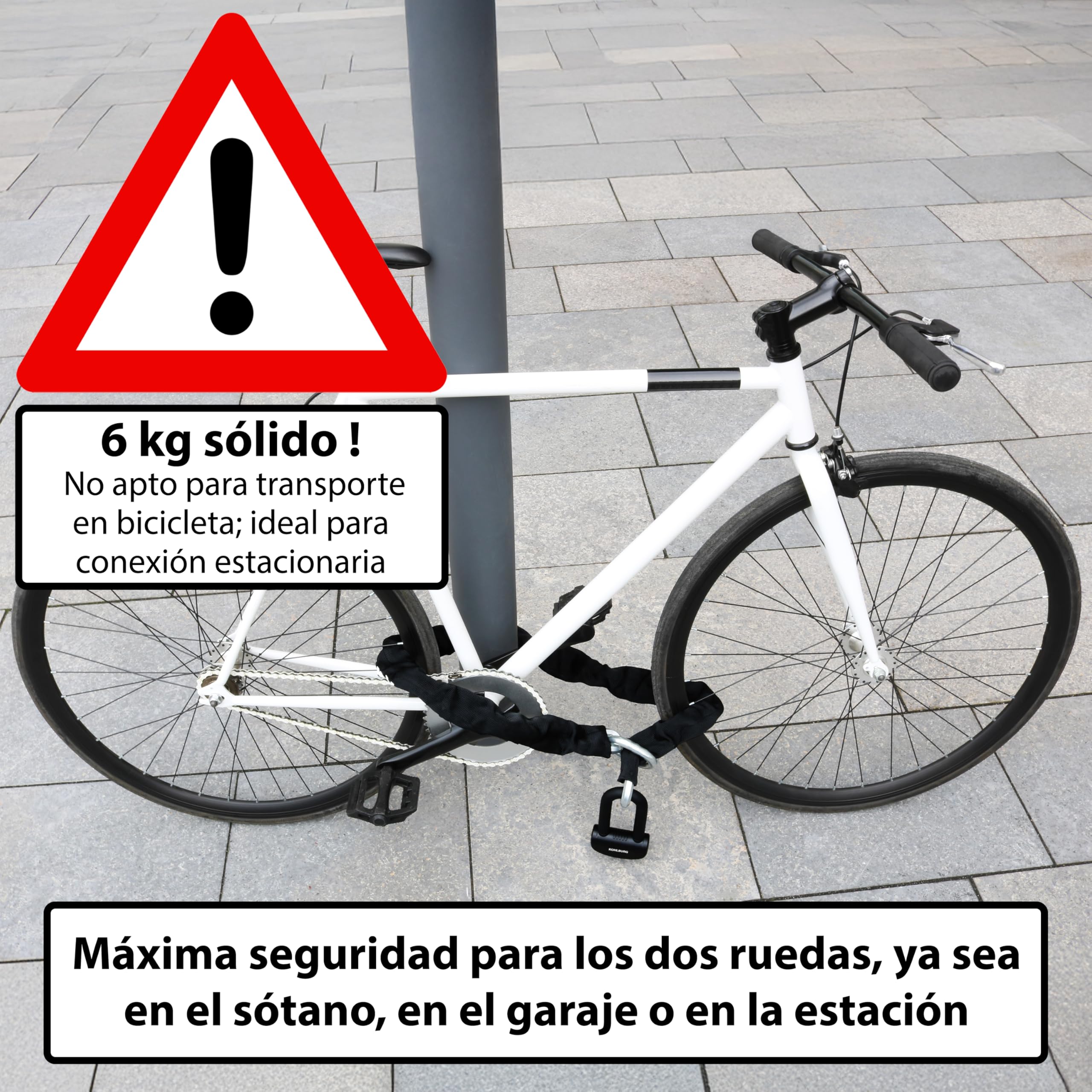 KOHLBURG antirrobo de cadena macizo para moto 6kg, 150 cm de longitud con nuestro nivel de seguridad más alto 15+ de 15, cadena de acero de 13 mm super robusta como candado para moto, scooter y e-bike