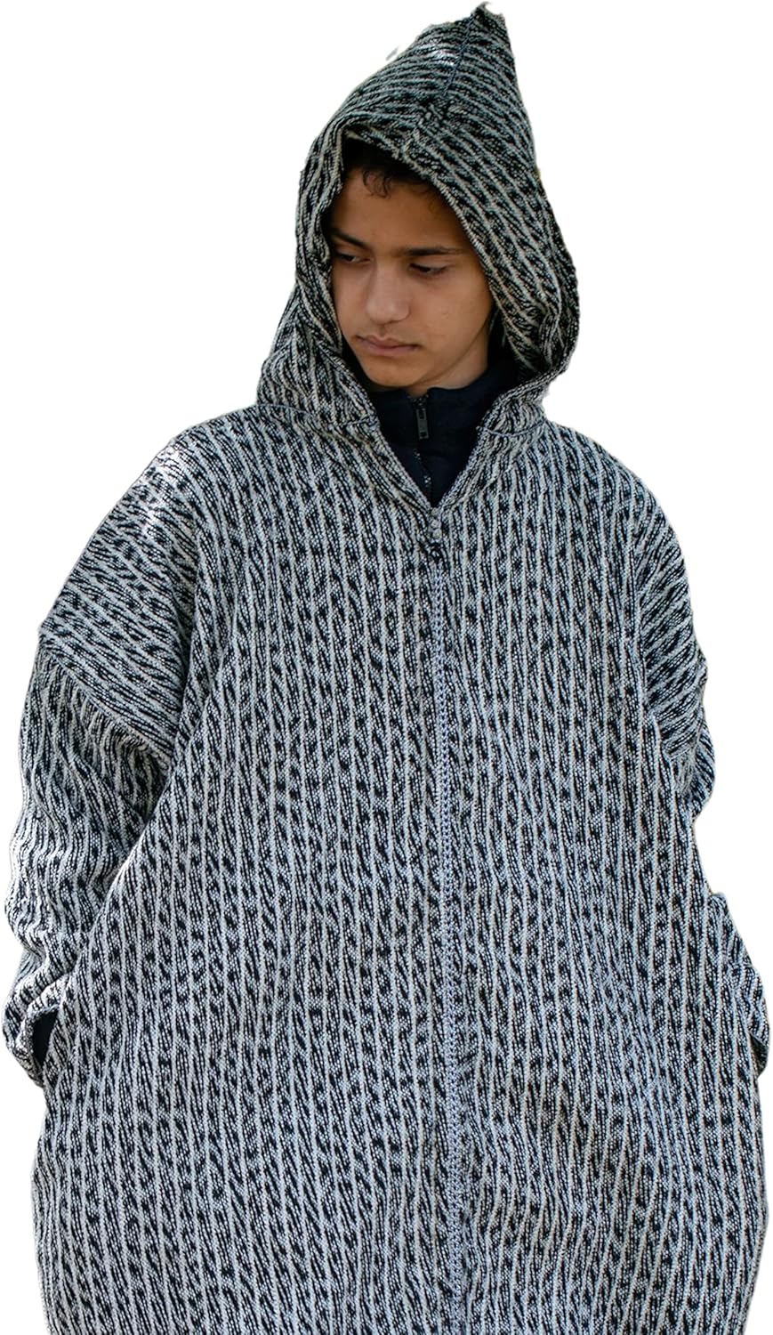 -Striped Djellaba, Sweater Coat, Hoodie Caftan from wool, Handmade boho Clothing, Wool robe men, Long Winter robe,