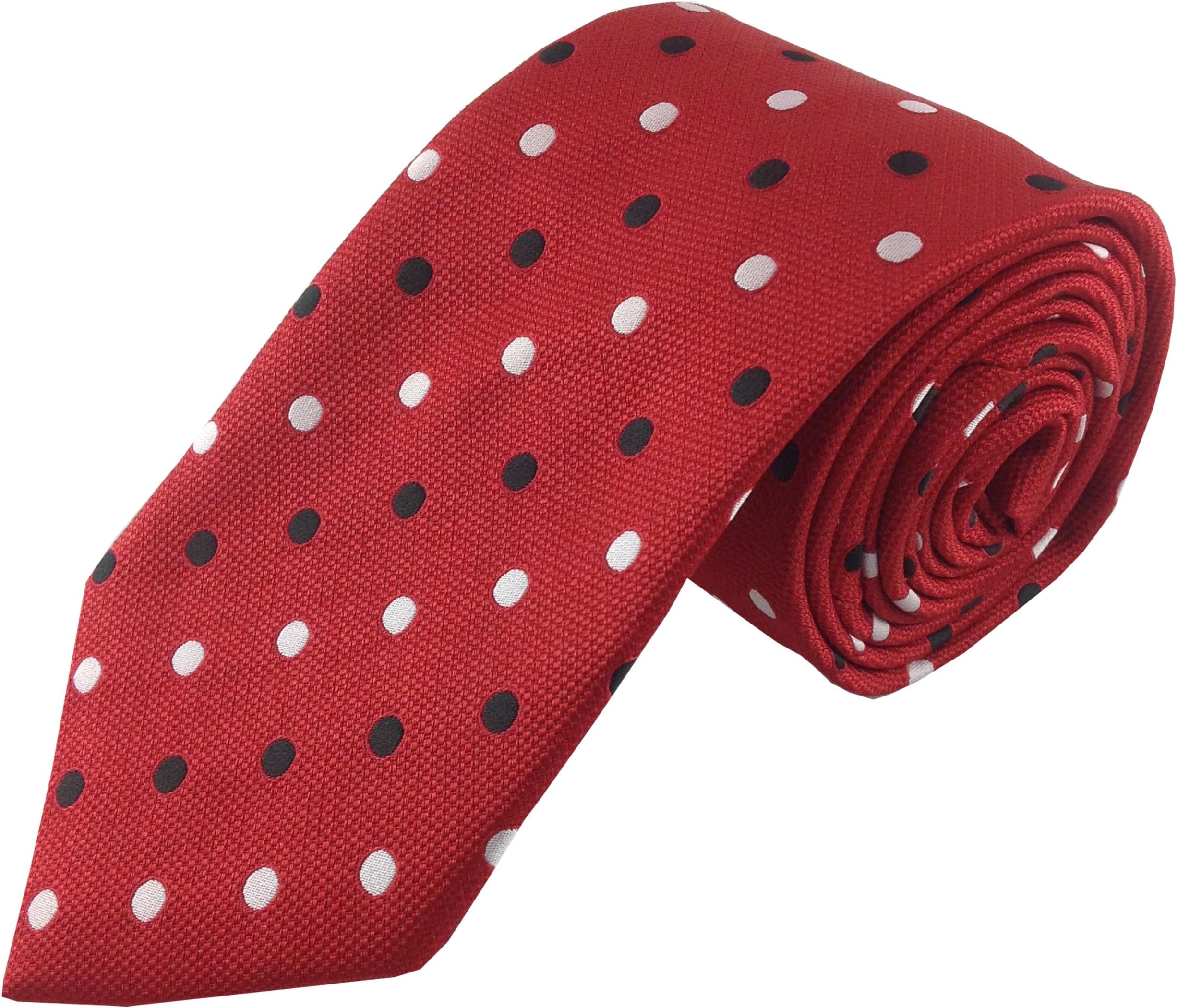 Mens Necktie Red with White and Black Luxury Polka Dot Tie