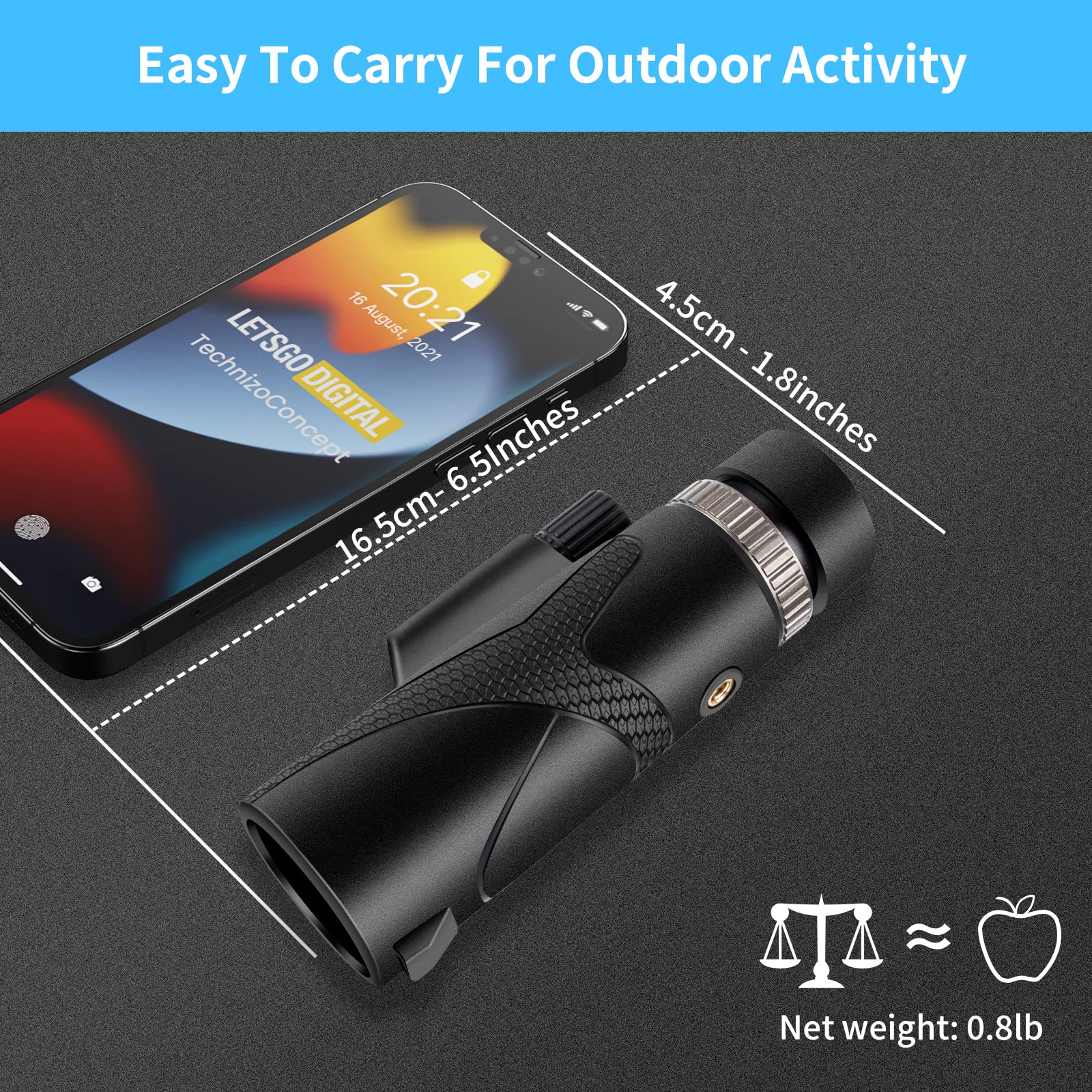 12X50 HD Telescopio Monocular Para Adultos con Soporte para Teléfono Inteligente y Trípode Actualizado, BAK4 Prism de Mano Impermeable para Senderismo Observación de aves Caza Camping