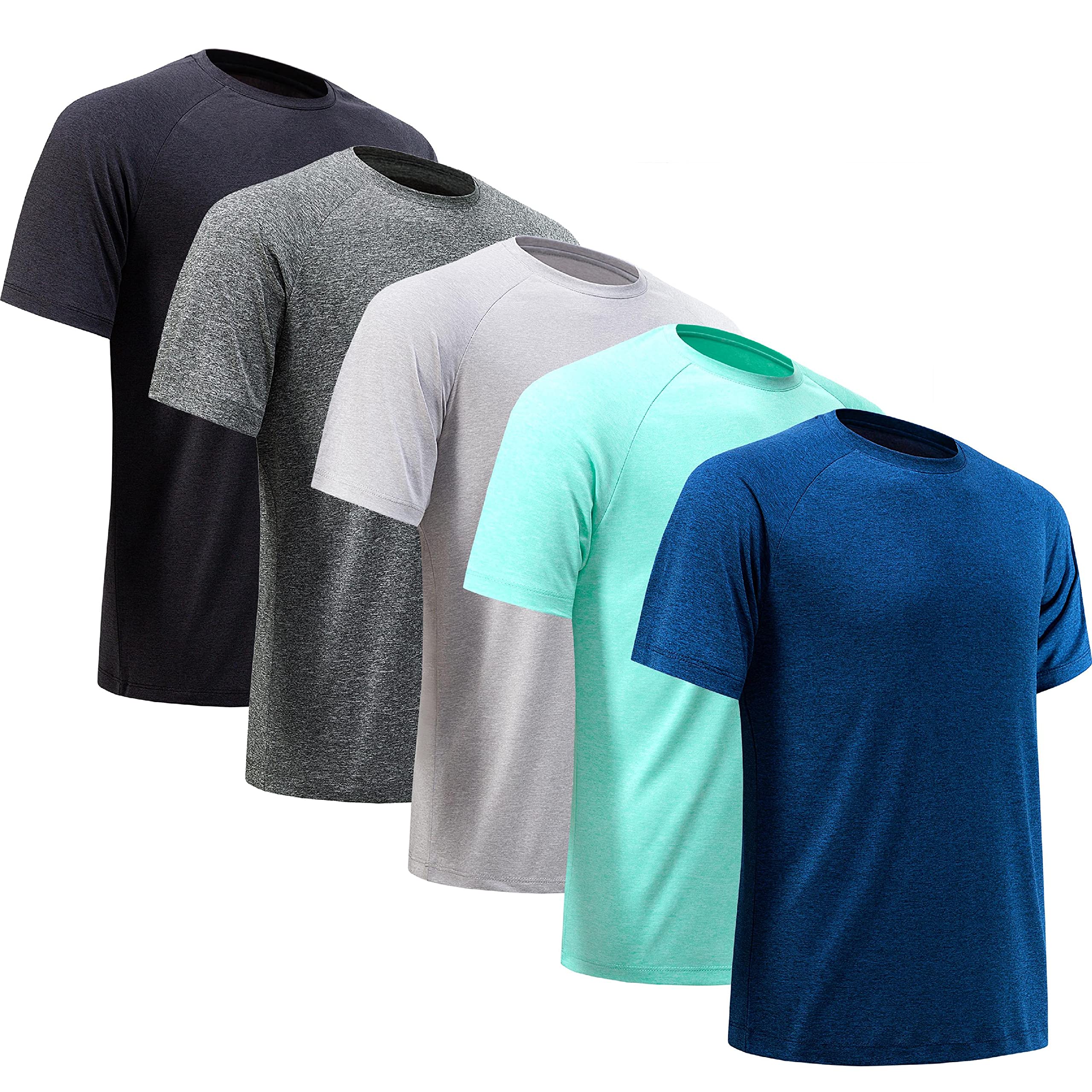 BVNSOZ Camisas de entrenamiento para hombre – Absorbe la humedad y ligeras camisas atléticas para hombre, Paquete de 5 negro, gris oscuro, gris claro, azul oscuro, azul oscuro., Medium