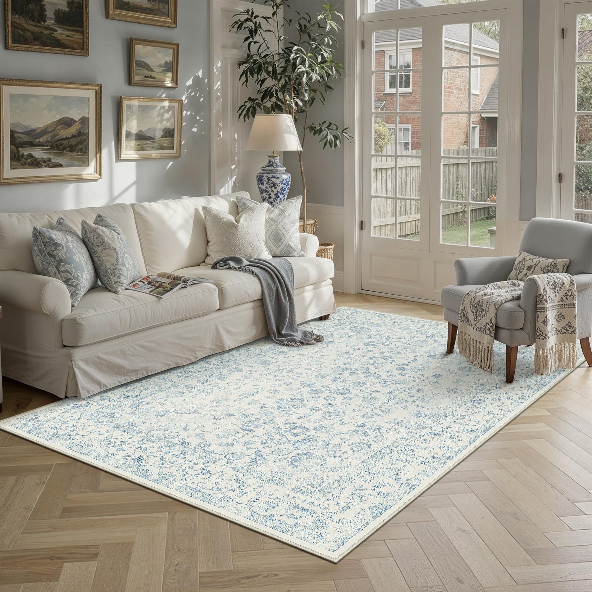 PureCozy 5x7 Softer Blue Area Rug Washable Non Slip Living Room Carpet