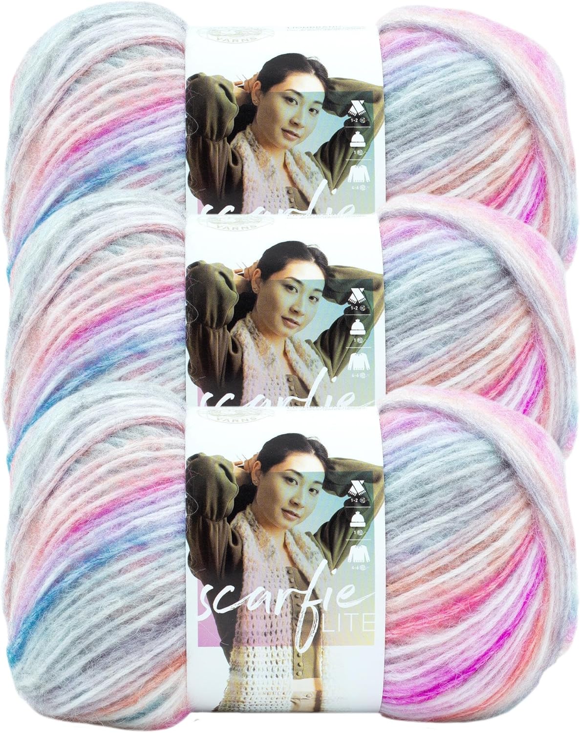 Lion Brand Yarn Scarfie Lite, Ombré Yarn for Knitting, Sunset, 3 Pack