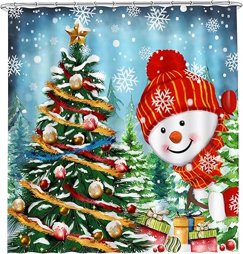 Cortina de ducha de muñeco de nieve, cortina de ducha de Navidad para baño, árbol de Navidad, copo de nieve, invierno, Let it Snow Holidays, cortina