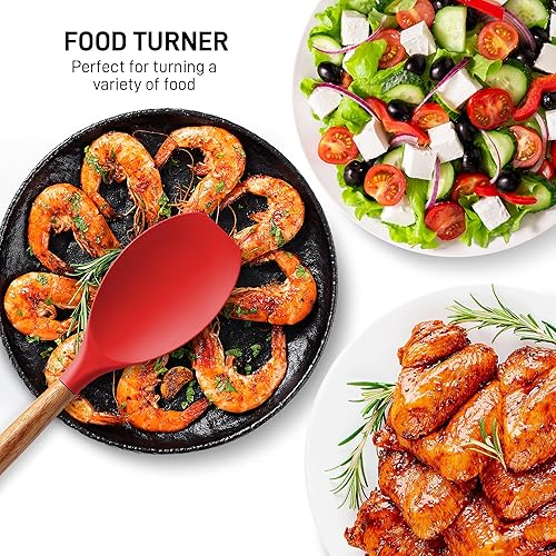 Miniatura 6 de Zulay Kitchen Juego de utensilios de cocina de silicona antiadherente con auténticas asas de madera de acacia, juego de utensilios de cocina de 5