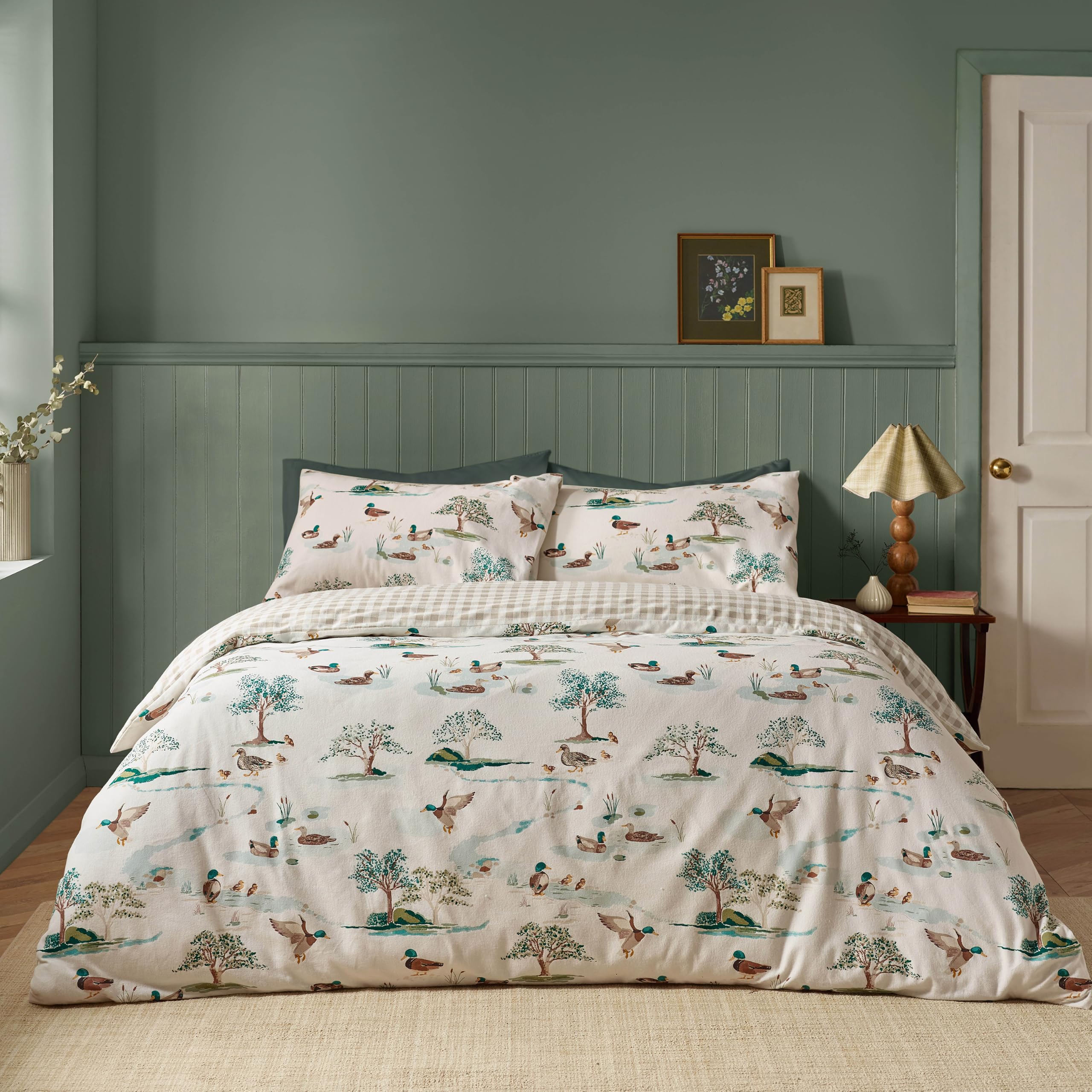 Rackhams Cream Brushed Mallards Cotton Reversible Duvet Cover Set - Single
