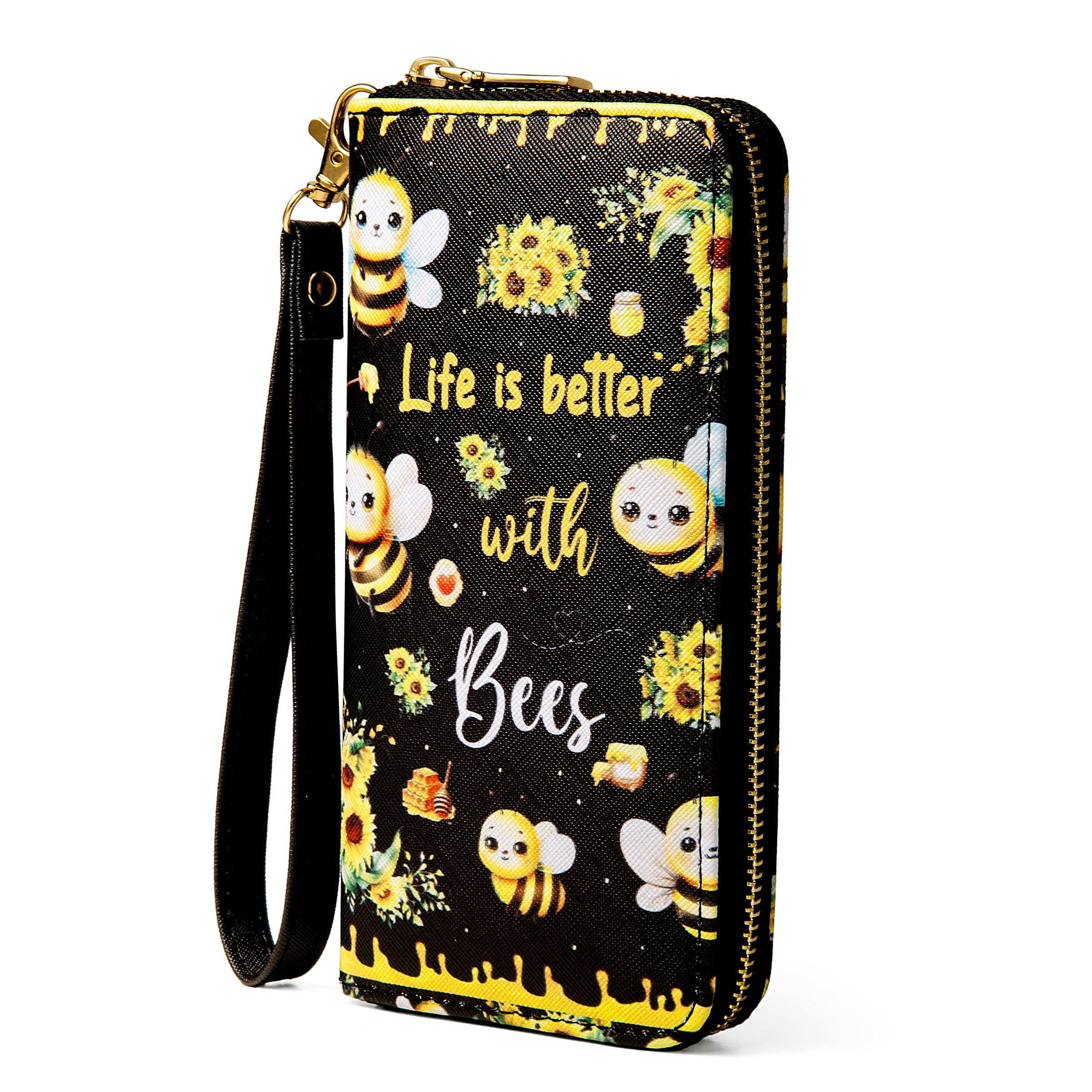 Bee Wallet for Women, Sunflower Wristlet Wallet