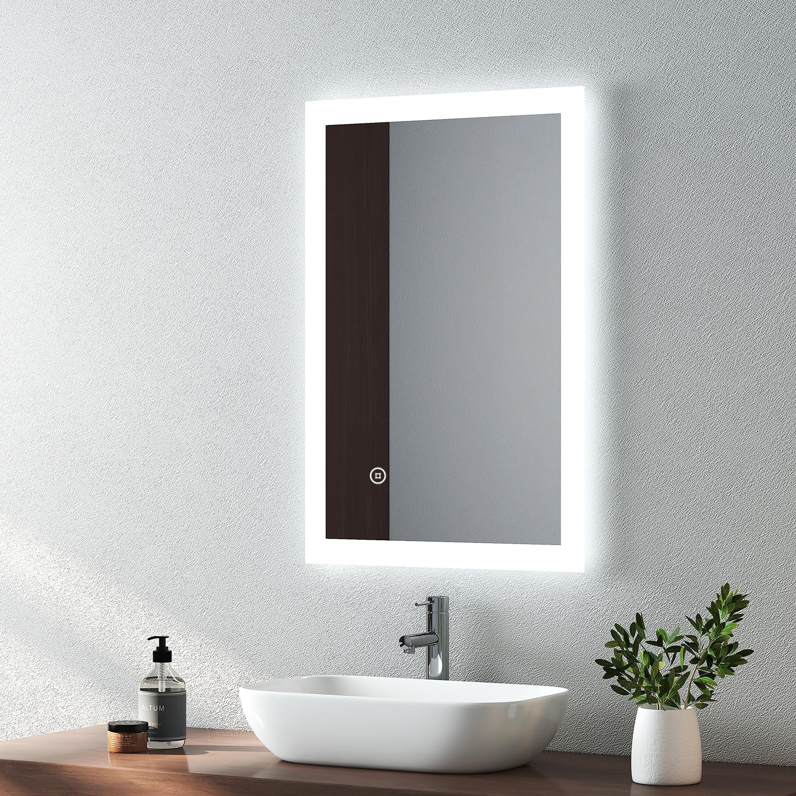 EMKE Espejo de baño con luz retroiluminada LED, 400x600 mm, espejo de tocador multifunción montado en la pared con luces y almohadilla de desmembrado, espejo inteligente iluminado de ahorro de energía