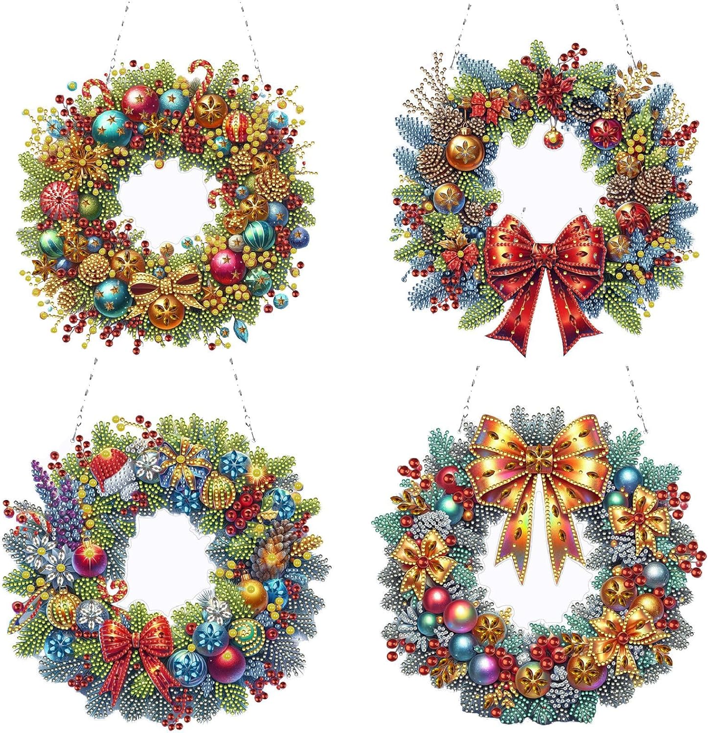 DoxQcs DIY Dot Diamond Window Pendant Diamond Art Painting Christmas Garland Creative Design PVC Home Decoration Pendant (Double-Sided Pattern, Single-Sided Diamond)-#11-4PC