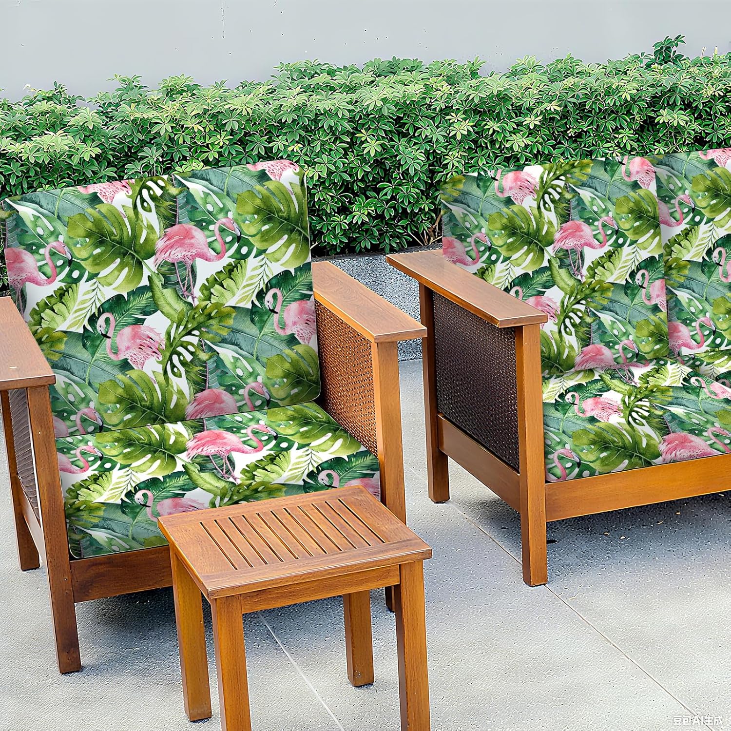 BBSET 8 Pcs Flamingo Tropical Leaves Cushion Cover Patio Stretch Green Summer Monstera Leaf Outdoor Seat Cushions Covers Floral Hawaiian Style Flexibility Chair Cushion Cover (Flamingo)