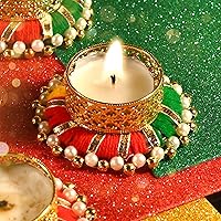 Vista 3 de Juego de 4 anillos de yute con cuentas Moti en T, portavelas portavelas en T, portavelas para luces en T, accesorios de decoración para bodas