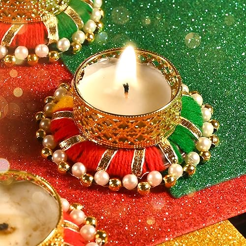 Miniatura 3 de Juego de 4 anillos de yute con cuentas Moti en T, portavelas portavelas en T, portavelas para luces en T, accesorios de decoración para bodas y el