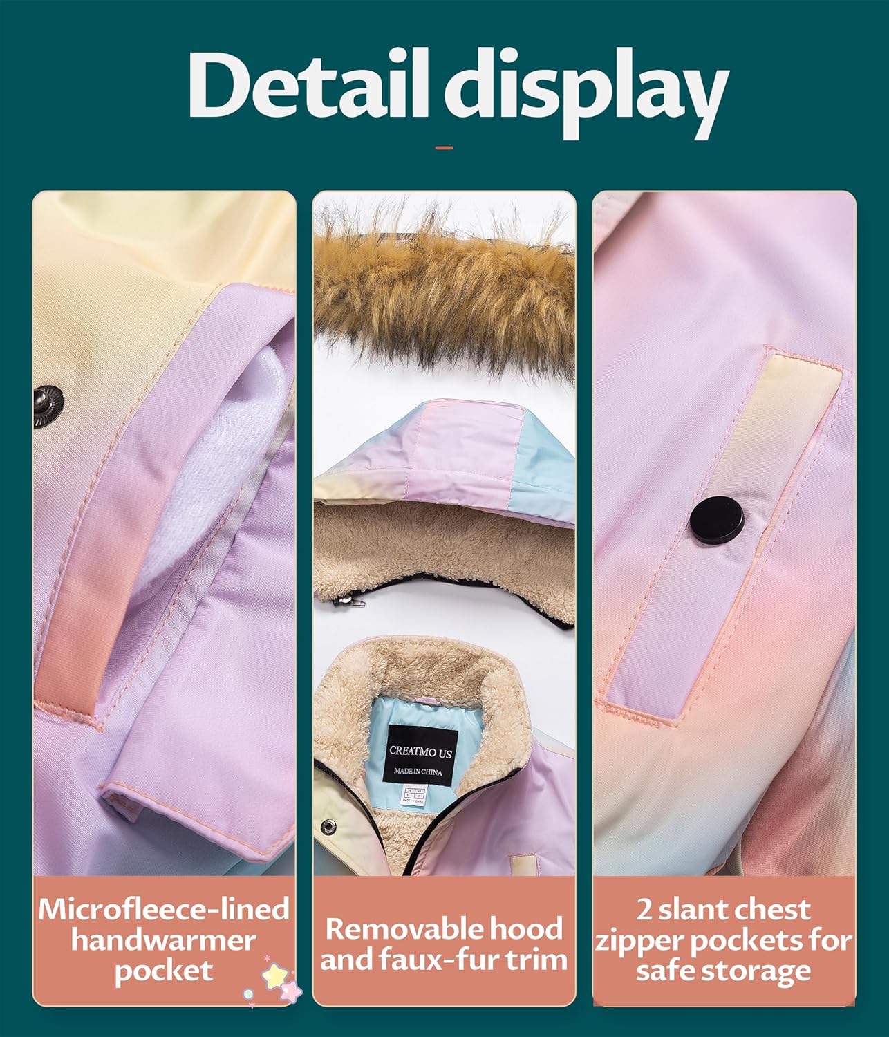 CREATMO US Girl's Long Winter Warm Parka Sherpa Trimmed Collar Puffer Ski Jacket Coat - Image 7