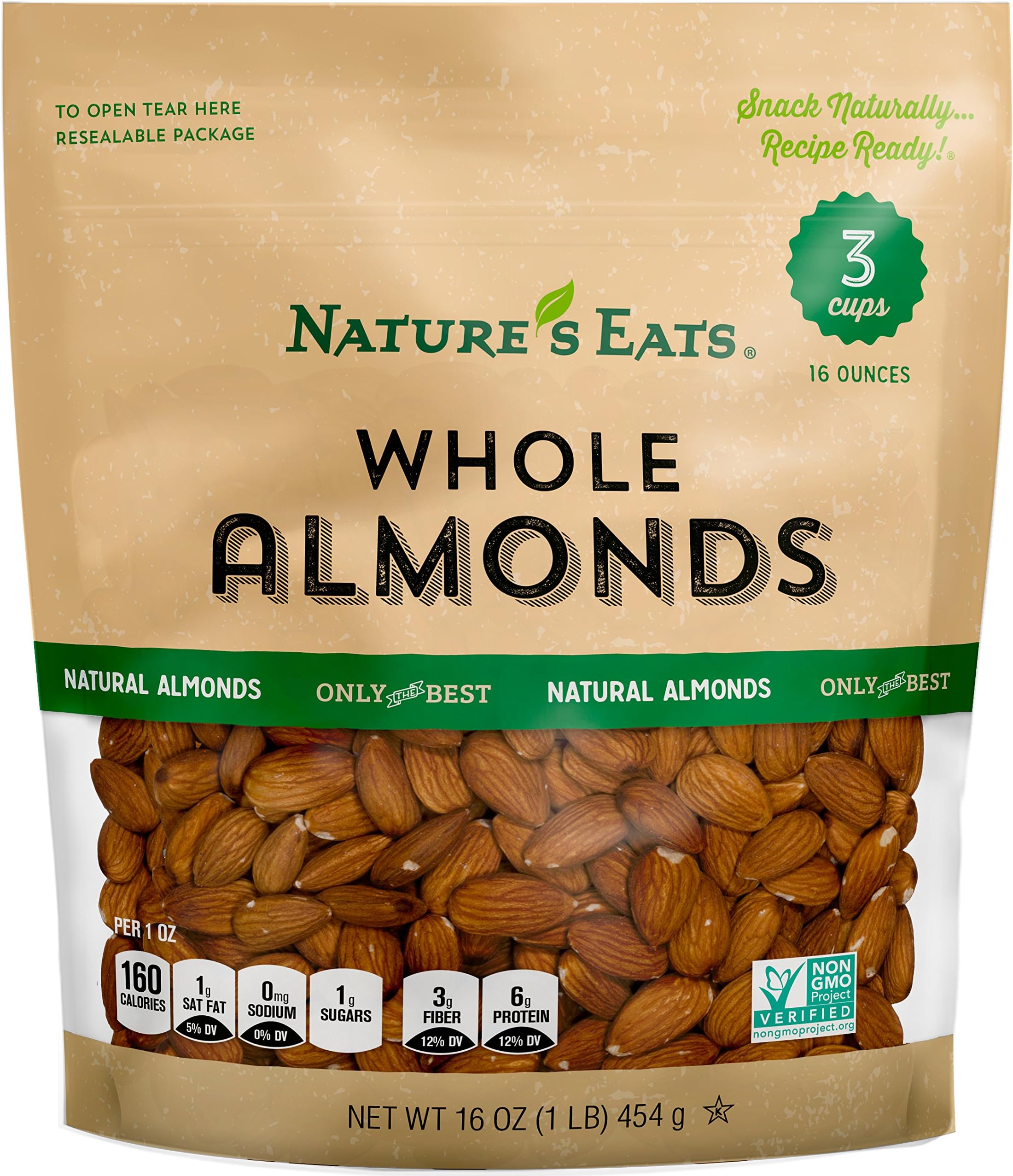 Whole Almonds, Natural, 16 Oz