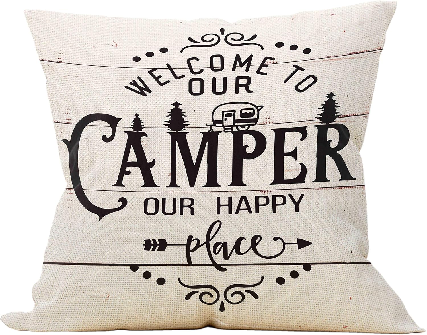 Mancheng-zi Happy Camper Pillow - 18 x 18, Camper Decor, RV Decorations
