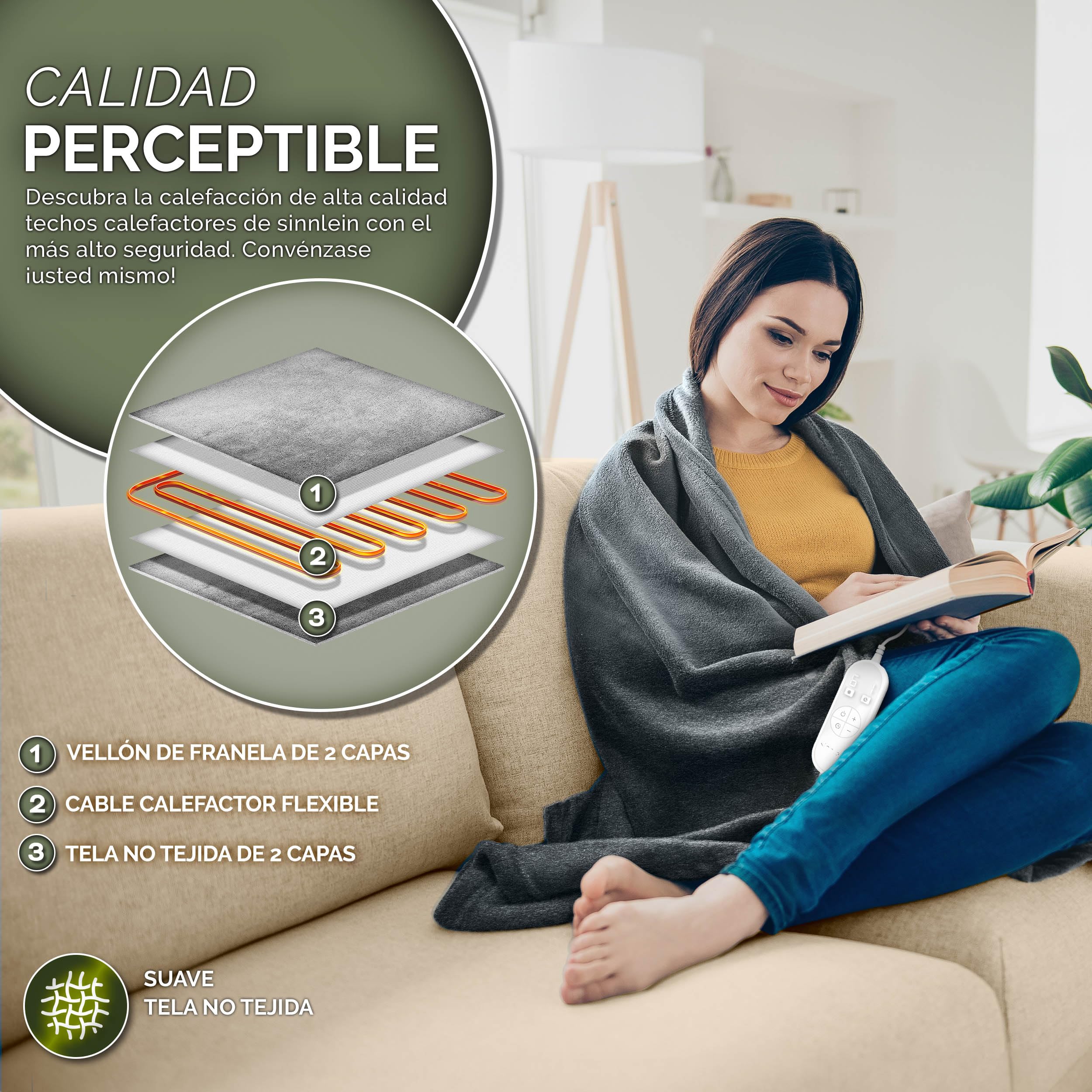 sinnlein® Calienta Camas | Manta Eléctrica 200 x 180 cm Gris | con Desconexión Automática y Temporizador | 9 Niveles de Temperatura | Pantalla Digital | Lavabale hasta 40°C