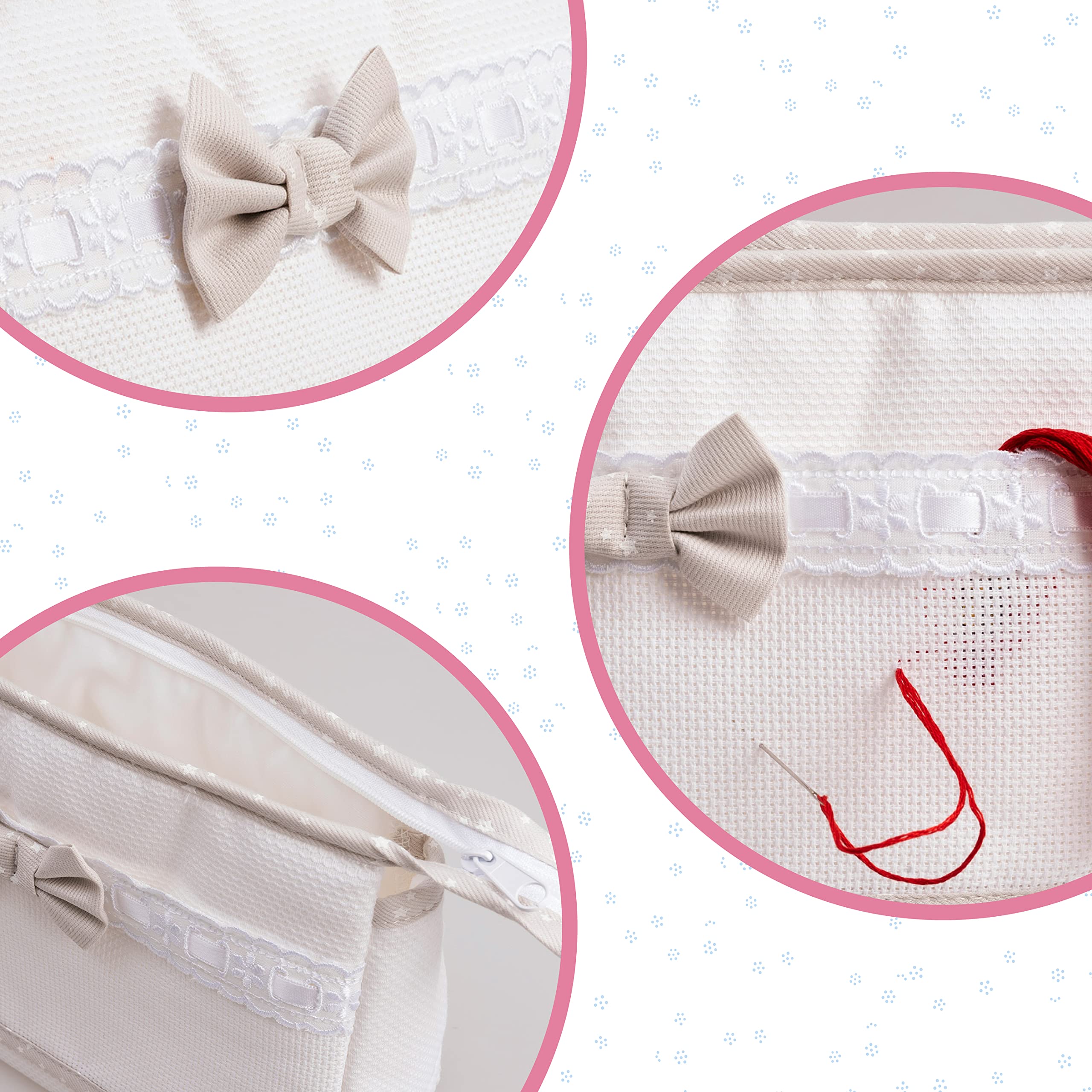 FILET - Trousse de Voyage avec Fermeture à Glissière, Enveloppe avec Poche en Toile Aida à Broder, Organisateur de Produits de Beauté, 100% Made in Italy, Dimensions 24x16x6 cm, Couleur Blanc et Beige