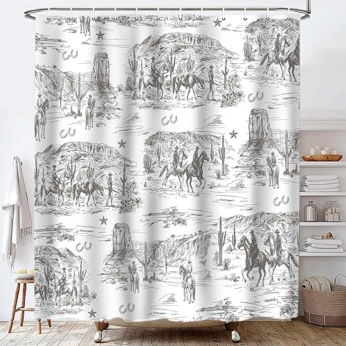 Cortina de ducha de vaquero occidental, cortinas de ducha de vaquero del desierto del suroeste para baño, decoración de baño, tela temática disponible en Yaxa Mexico
