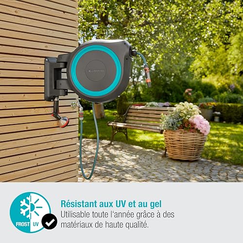 GARDENA Dévidoir automatique mural gardena rollup m/l - 25 m - bleu - 18620-20 - 6