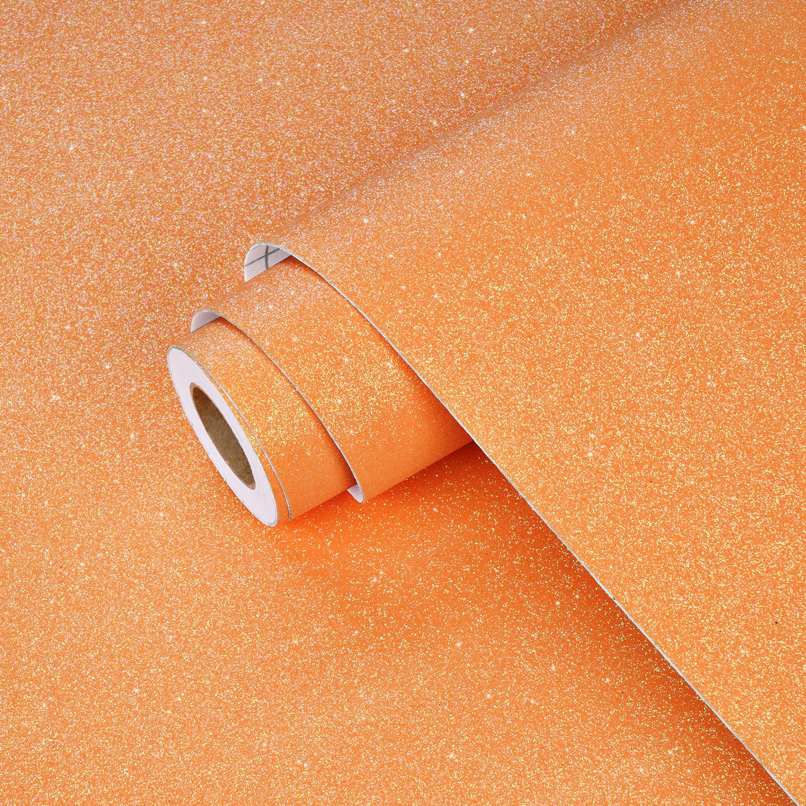 Yullpaper Orange Glitter Wallpaper for Bedroom Vinyl Wrap for Furniture Girls Wallpaper Contact Paper Self Adhesive Glitter Sticky Back Vinyl Feature Wall Paper for Living Room Hallway 40 X 200cm