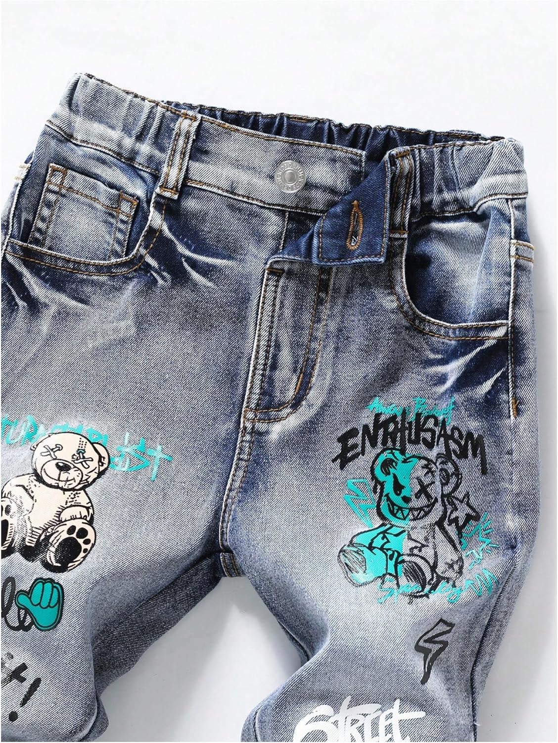 WDIRARA Toddler Boy's Graphic Tapered Jeans High Waisted Denim Pants Streetwear