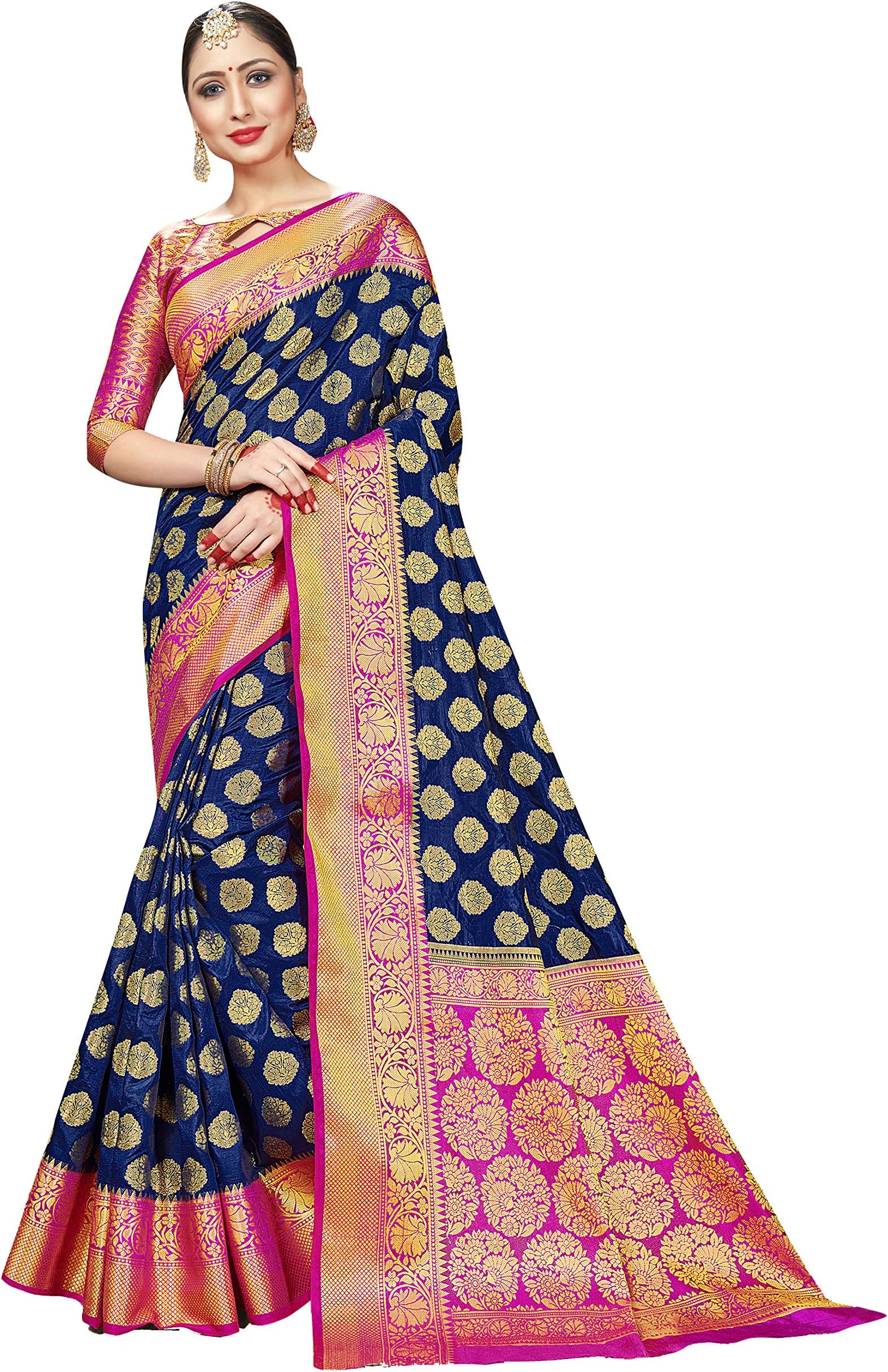 Elina fashion Sarees For Women Banarasi Art Silk Woven Work Saree l Indian Wedding Traditional Wear Sari and Blouse Piece
