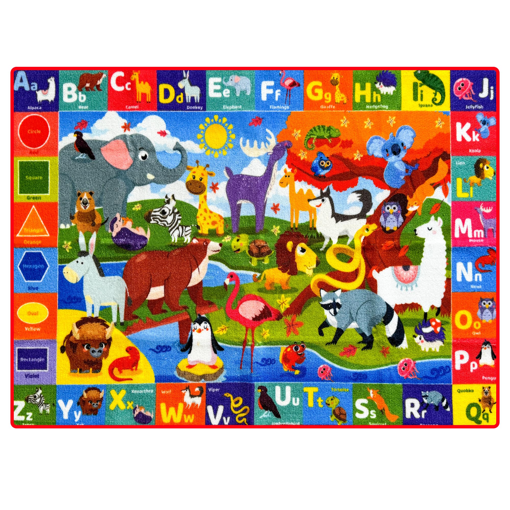 QUOKKA Classroom Rug for Kids - 78x59 ABC Rugs for Playroom - Alphabet Learning Area Rug for Bedroom - Animals Toddler Rug for Boys and Girls - Carpet for Kids Room