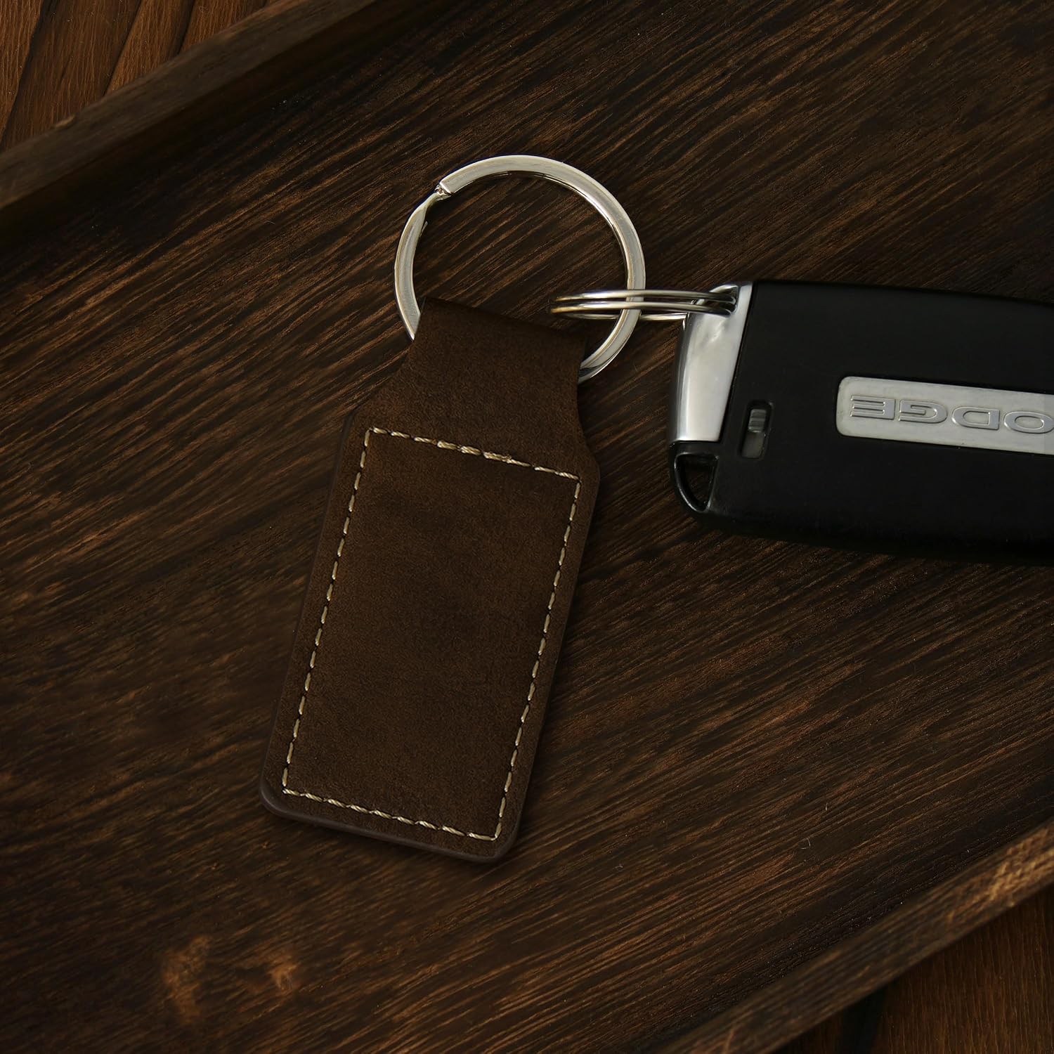 LaserGram Rectangle Keychain, Farm Tractor, Personalized Engraving Included (Rustic with Gold)