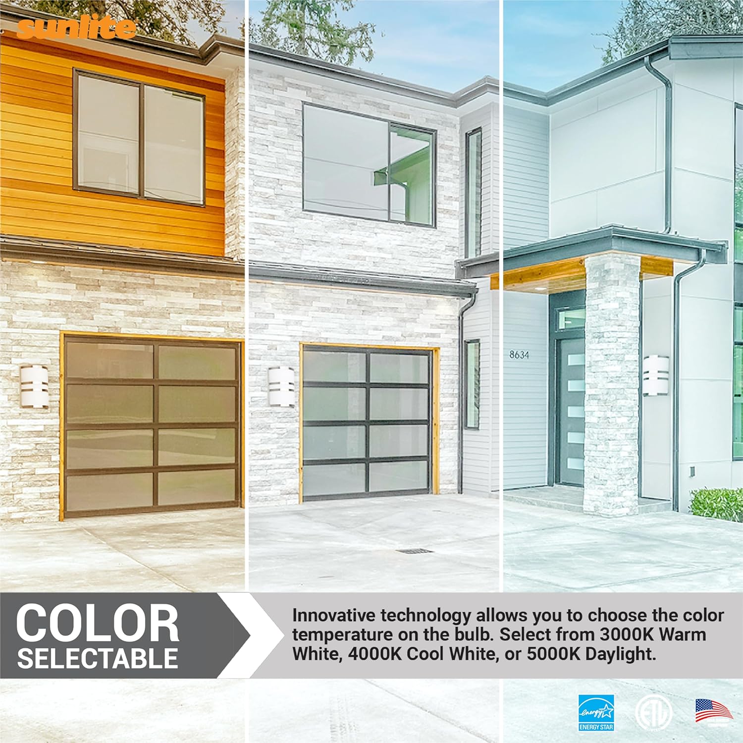 Sunlite LED Wall Light Sconce, Half Cylinder Modern Light Fixture, 15W (75W=), 1050 Lmns, CCT Selectable 30K/40K/50K, Dimmable, Brushed Nickel, ETL, LED Outdoor Wall Sconce for Porch, Patio & Entryway