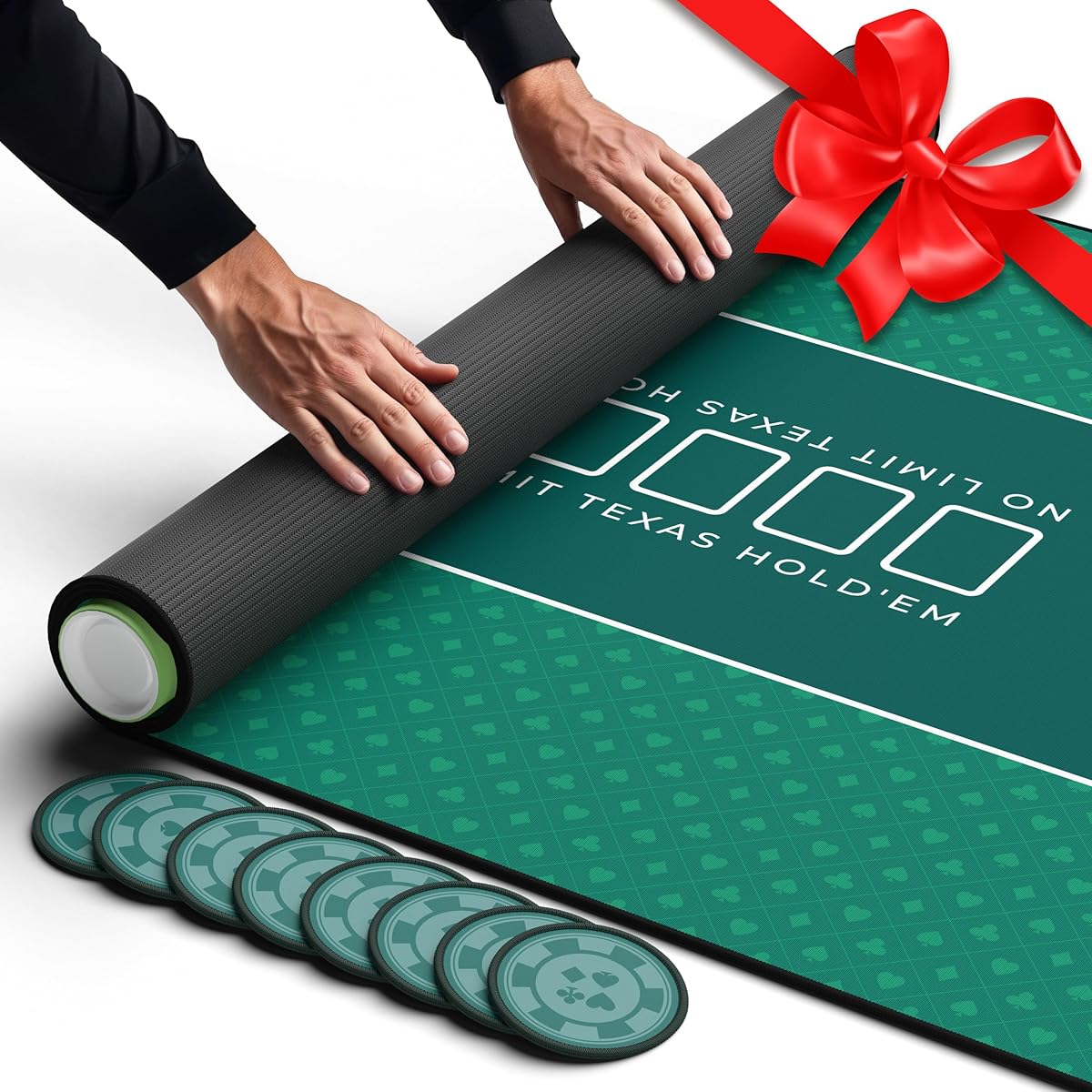 Newverest Poker Table Top 70" x 35", Texas Hold'em Poker Mat for Home Game Nights Up to 10 Players, Casino| Poker Topper Cloth for Tables in Zipper Storage Bag with 8 Coasters in Poker Gift-Ready Box