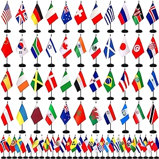TSMD 202 Countries International World Desk Flags Set Small Mini Office Table Stick Flag with Stand Base,All Countries Flags,5x8 Inch
