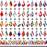 TSMD 202 Countries International World Desk Flags Set Small Mini Office Table Stick Flag with Stand Base,All Countries Flags,5x8 Inch