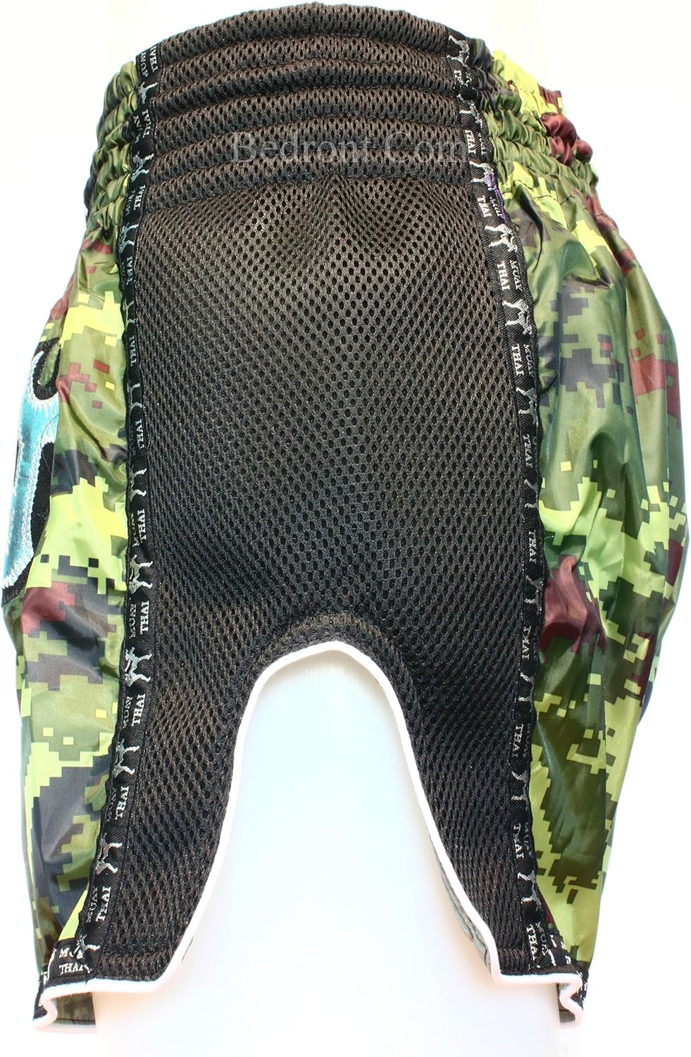 Thai Fight Shorts from Thailand. Original Muay Thai Shorts for Kickboxing and Contact Sports. Model Retro Green Army™