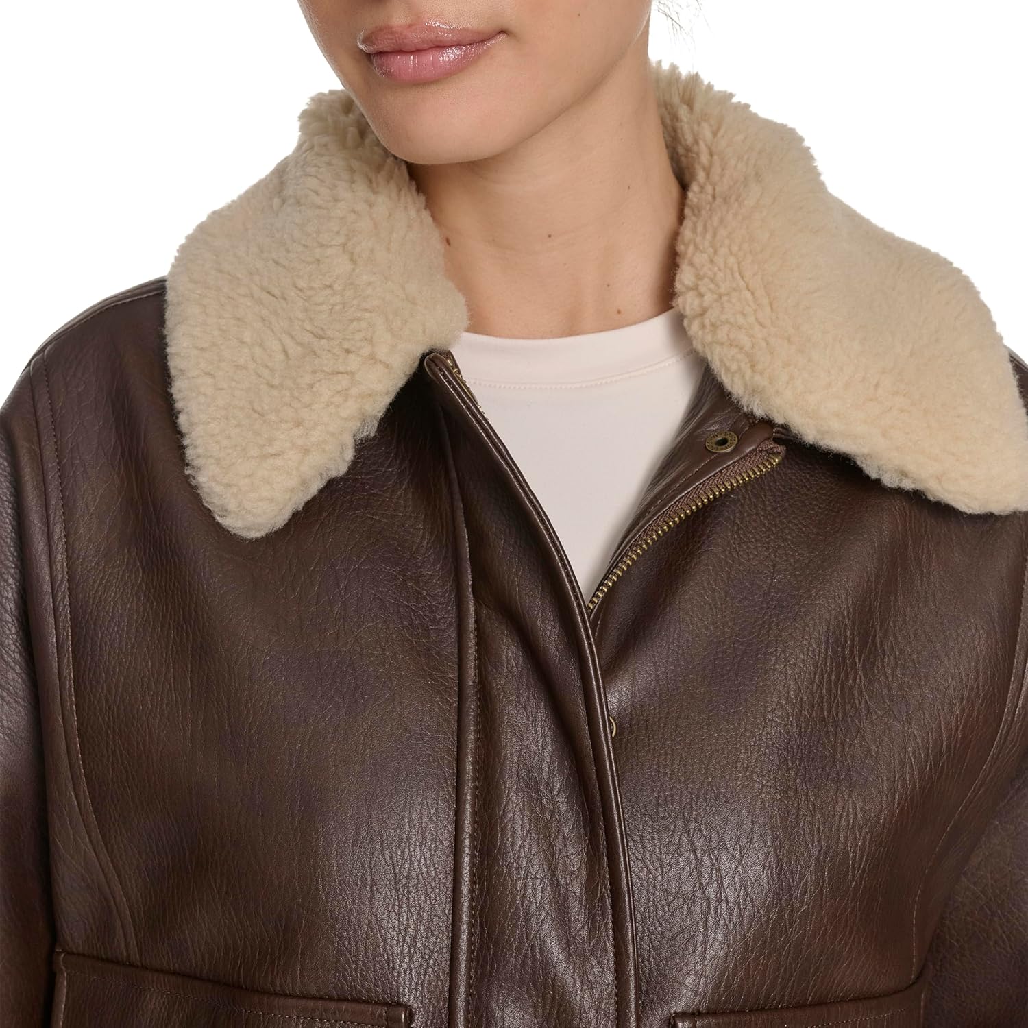 Levi's Women's Relaxed Faux Leather Aviator Jacket With Removable Sherpa Collar - Image 3
