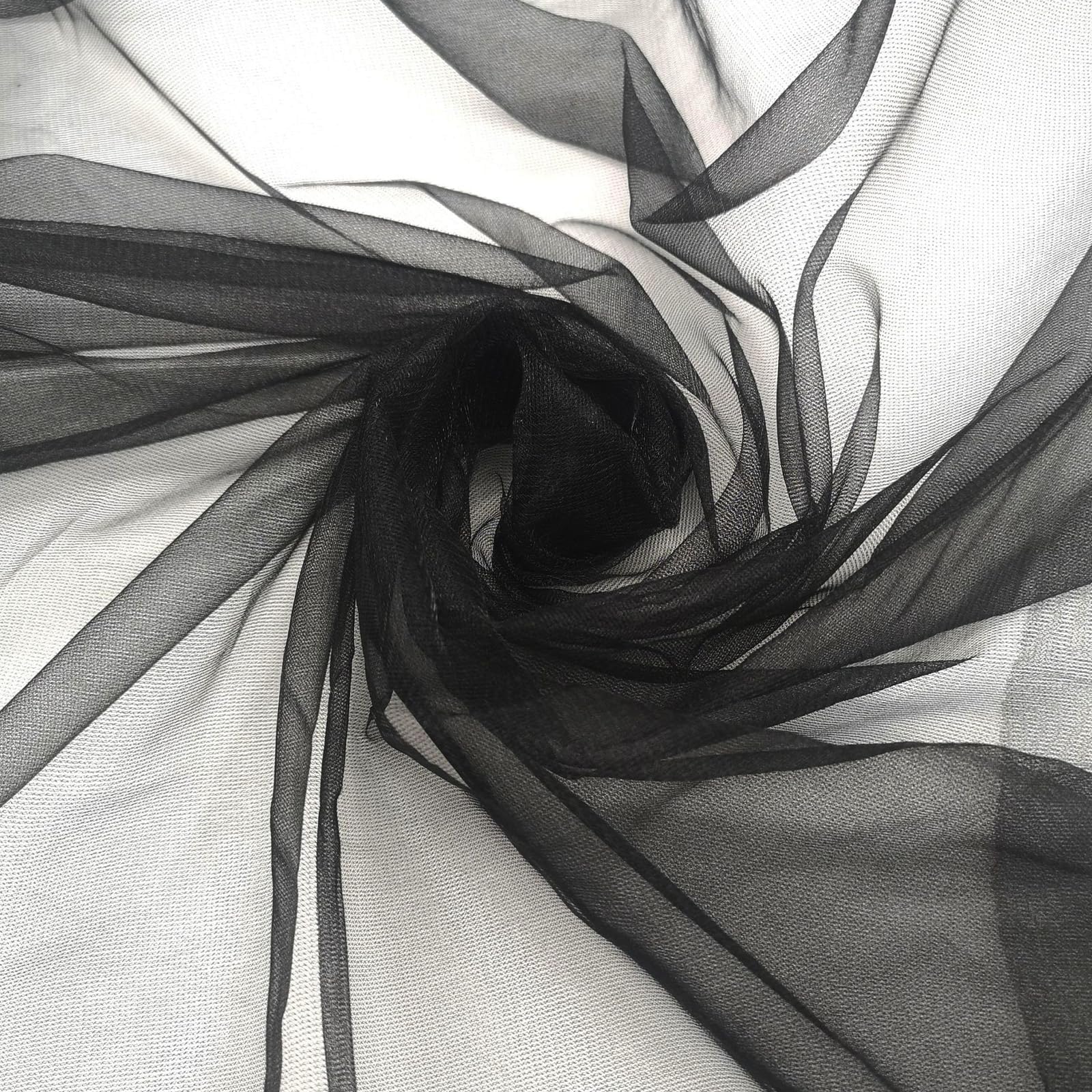 Premium Polyester Tulle Fabric, 5M x 1.6M Black Sheer Mesh Netting for DIY Sewing Crafts Wedding Decor, Lightweight Decorative Material for Veils Costumes Party Backdrops (5m*1.6m+Black)