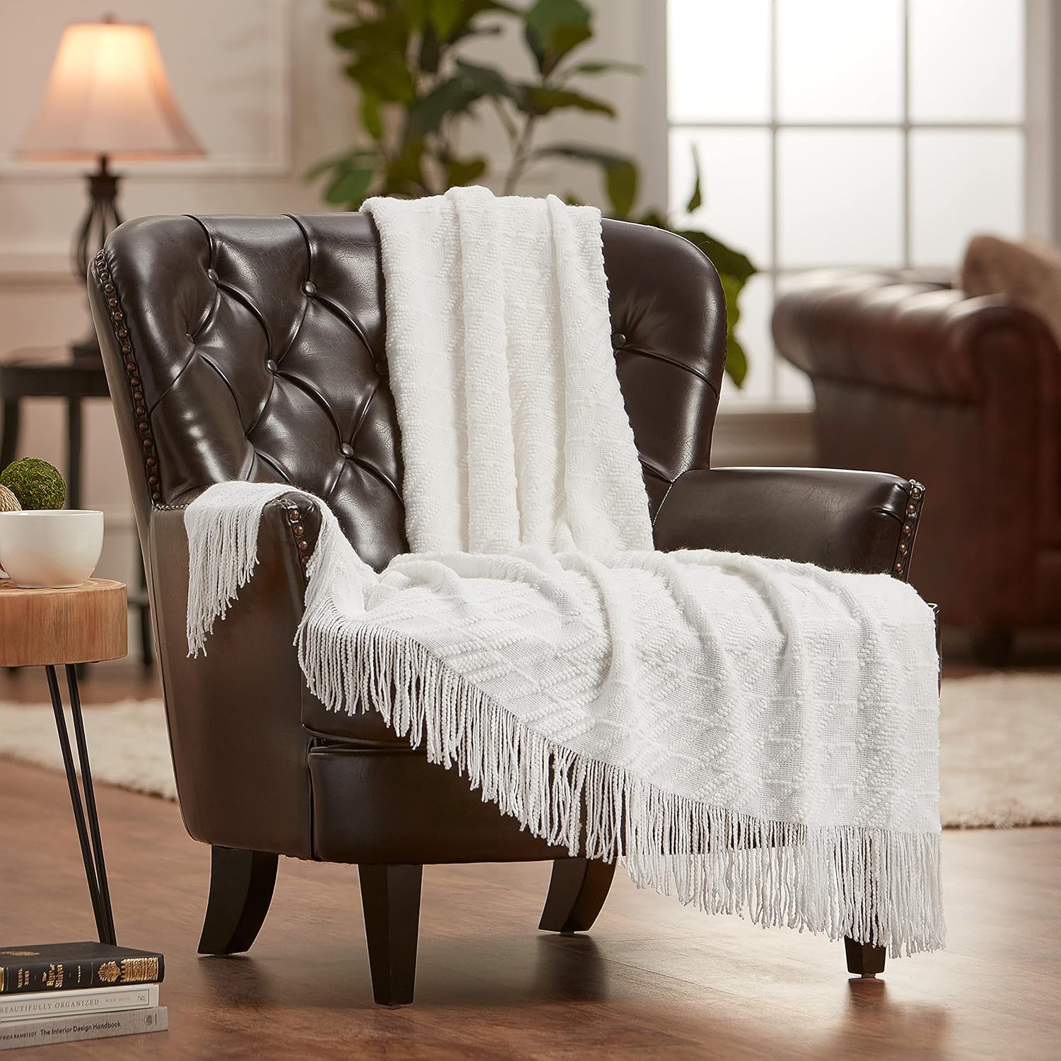 Chanasya Off White Throw Blanket with Tassels Acrylic