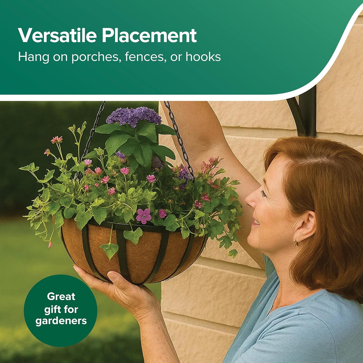 Gardman R946 Forge Hanging Basket with Coco Liner, 14" Wide x 8" High
