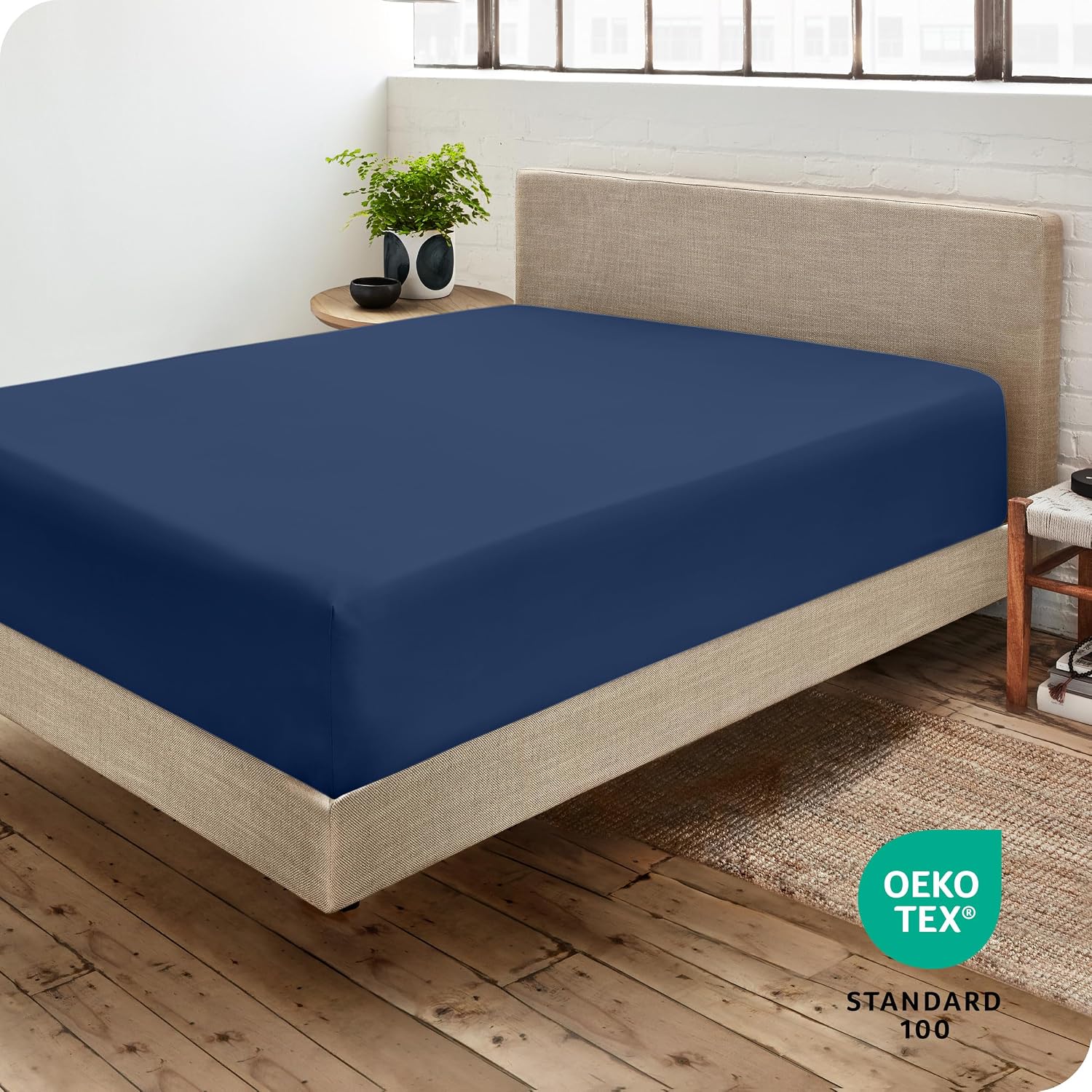 Bare Home Fitted Bottom Sheet King Size - Premium 1800 Ultra-Soft - Hotel Luxury - Deep Pocket - Durable and Long Lasting (King, Dark Blue)