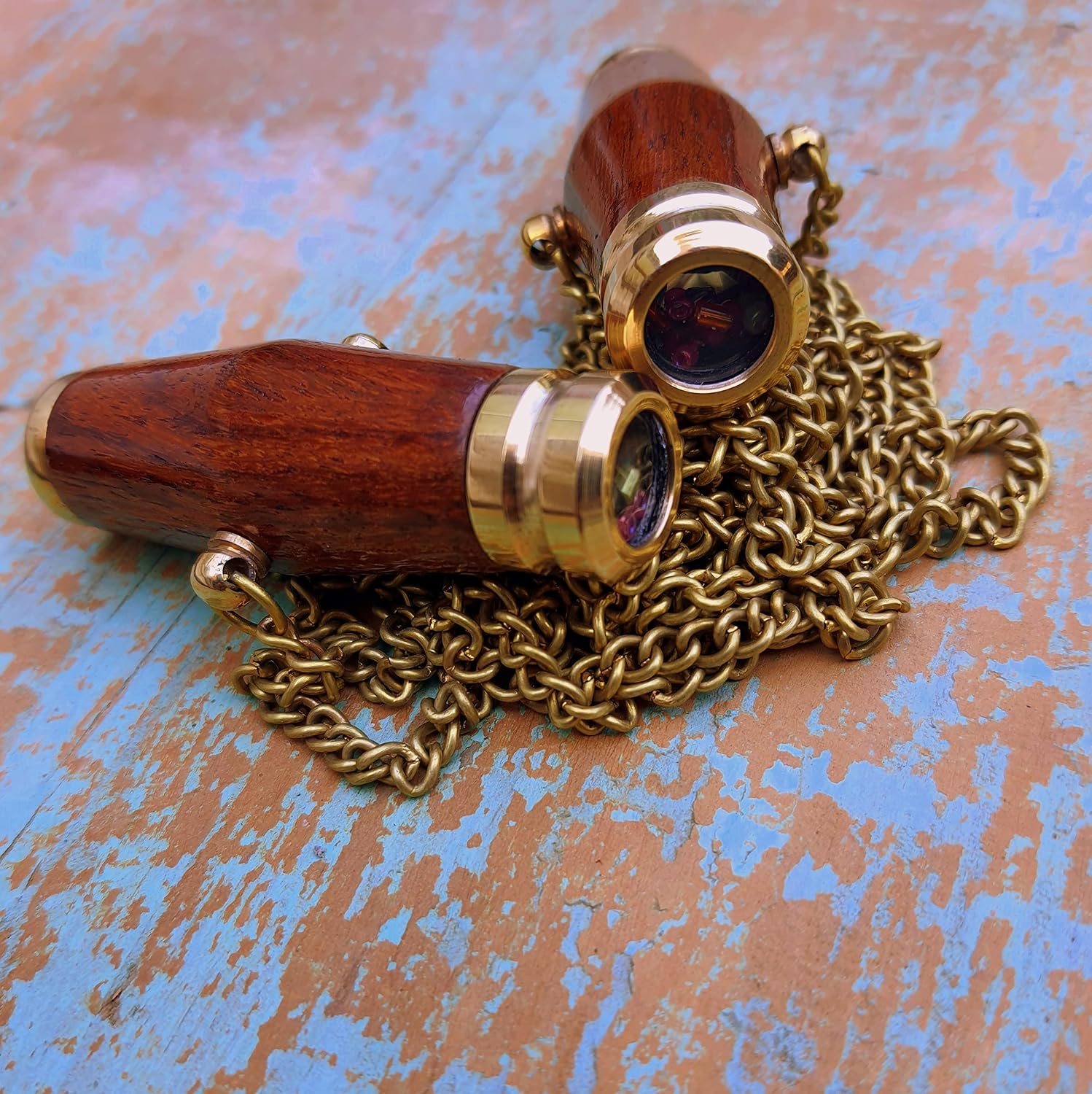 Pair of Couples Kaleidoscope Wood & Brass Pendant Kaleidoscope for Your Love Oneby Art Gift Decor image 5