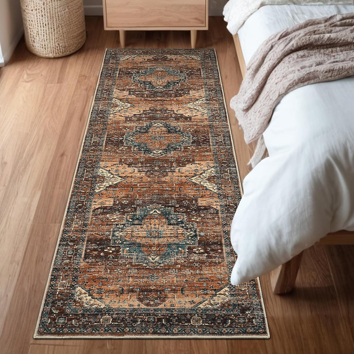 GarveeHome Hallway Rug 2x6 Machine Washable Runner Rug with Non-Slip Backing, Vintage Printed Area Rugs, Stain-Resistant Distressed Accent Carpet for Laundry, Bedroom, Entryway, Brown