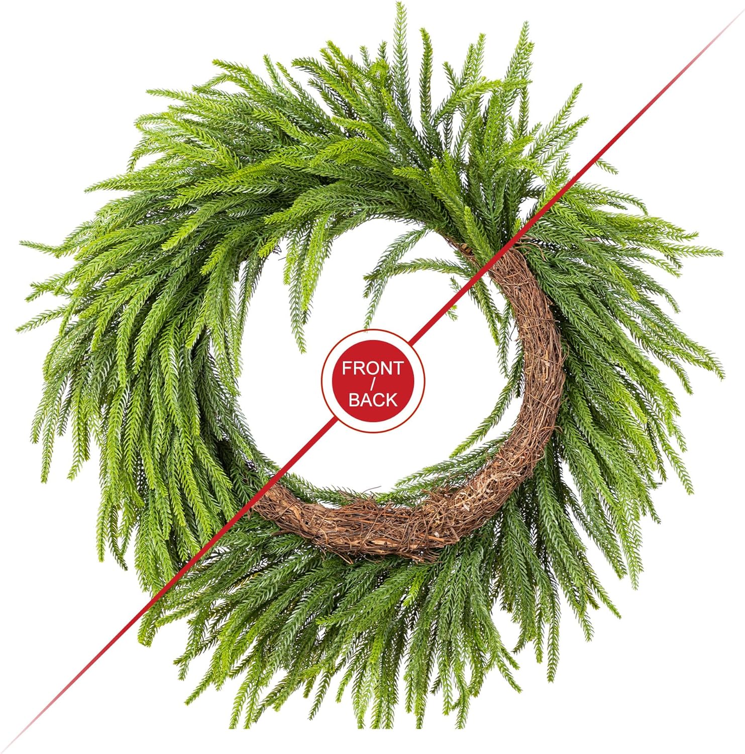 Glitzhome 28 Inch Christmas Norfolk Pine Wreath for Front Door, Real Touch Artificial Greenery Wreath for Windows, Walls, Porches Indoor and Outdoor Home Decoration