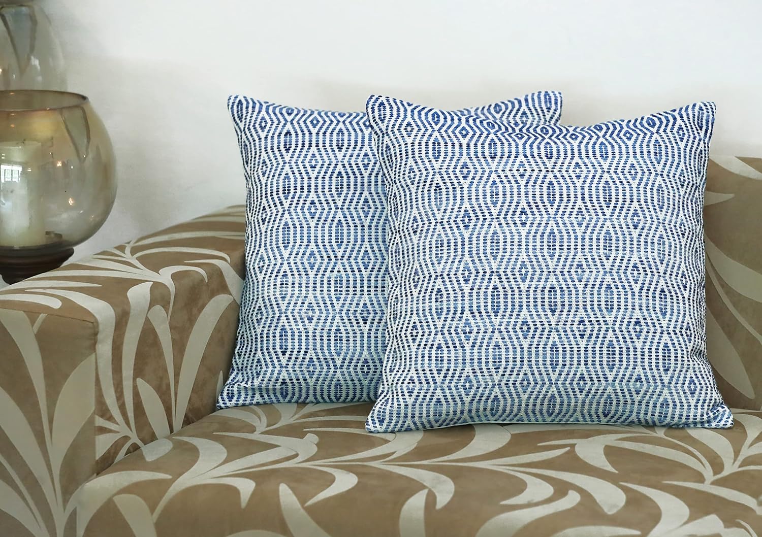 Blue and White Soft Decorative Throw Pillow Cover 20x20 Inch- Set of 2, Handwoven Luxurious Subtle and Fashionable, Organic and Cozy Feel