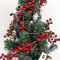Vista 3 de RECUTMS Guirnalda de bayas rojas para decoración de Navidad, guirnalda navideña de 5.9 pies, guirnaldas de bayas artificiales con tallos flexibles