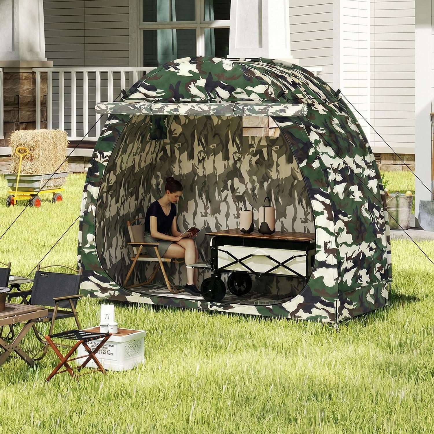 Bike Tent with Bicycle Racks Outdoor Portable Bicycle Storage Sheds with 210D Oxford 1000ppm Waterproof for 2/3 Bikes, Covers Shelter for Motorcycle, Lawn Mower,Garden Tools,Camouflage