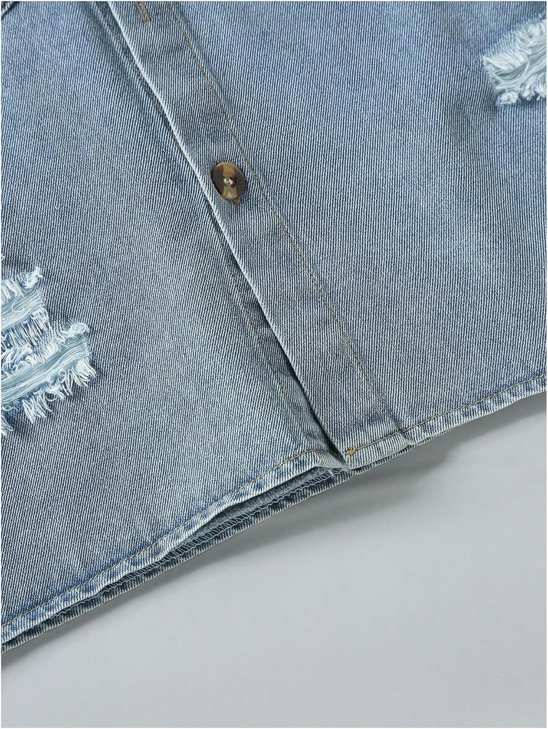 Boy's Short Sleeve Button Down Shirts Ripped Western Lightweight Denim Shirt with Pockets - Image 4