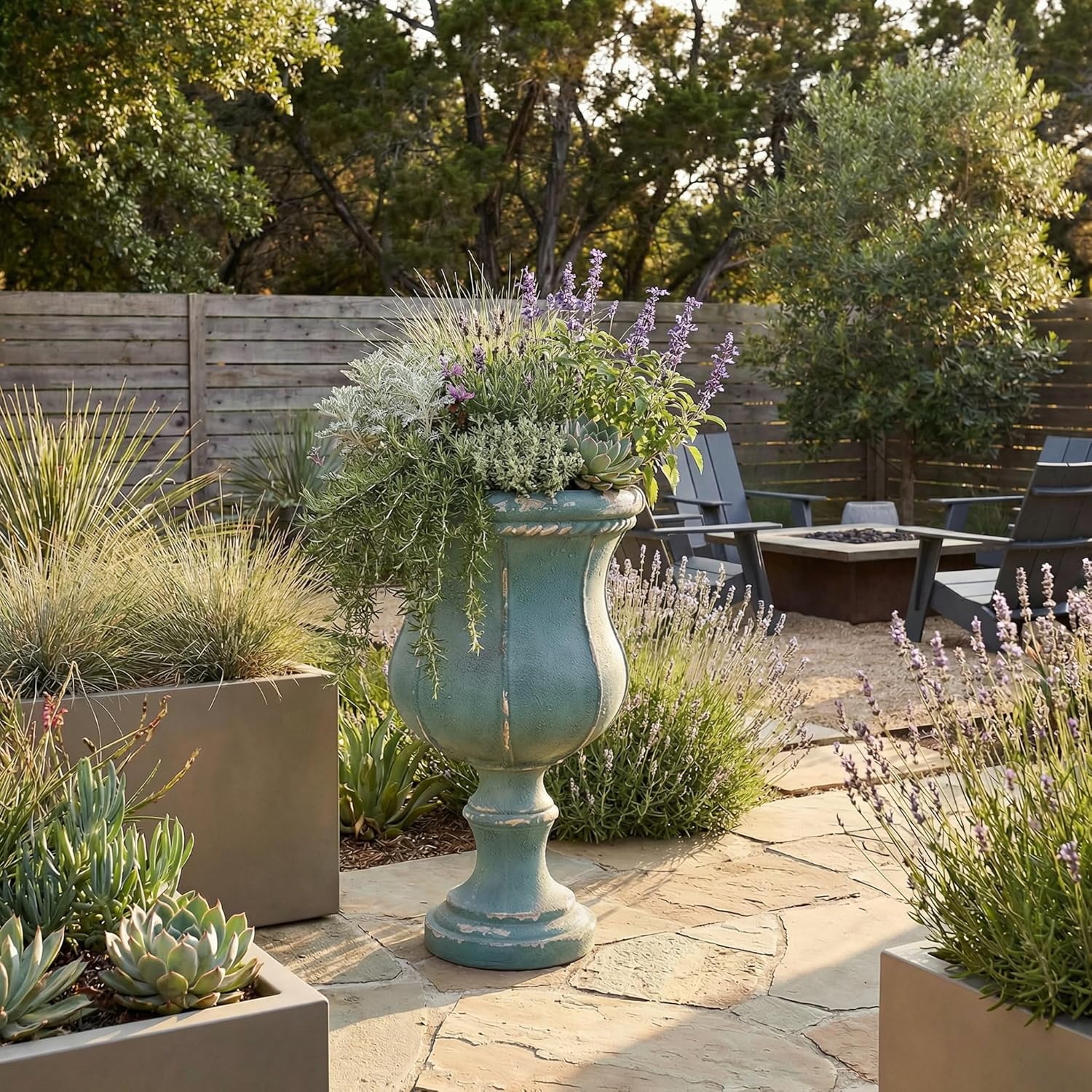 26.5" H. Chipped-Off French Blue Cast Stone Entrance Urn